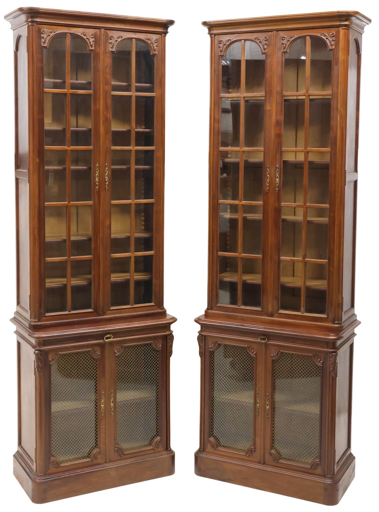(2) LARGE FRENCH CARVED MAHOGANY DISPLAY CABINETS / BOOKCASES, 100"H (1 of 4)