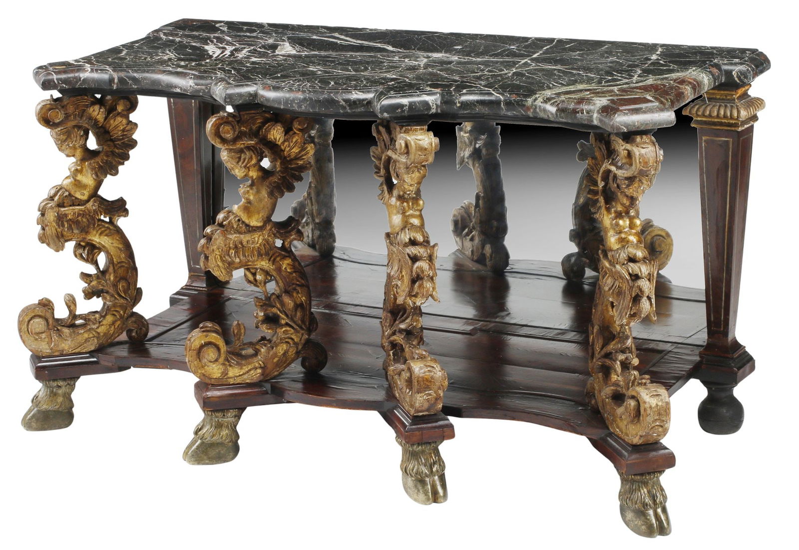 CONTINENTAL MARBLE-TOP PARCEL GILT MIRRORED CONSOLE TABLE (1 of 6)