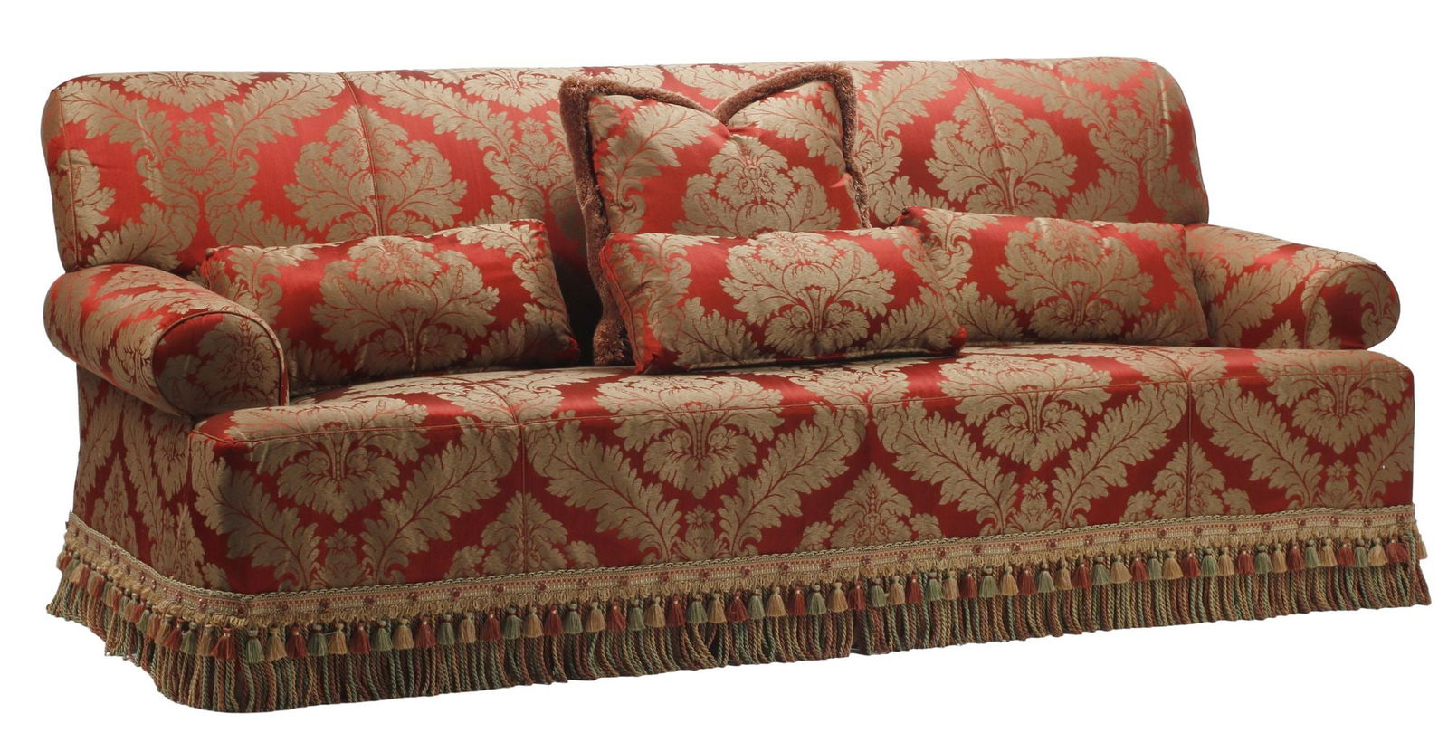 LARGE DAMASK UPHOLSTERED SOFAS WITH THROW PILLOWS - 3
