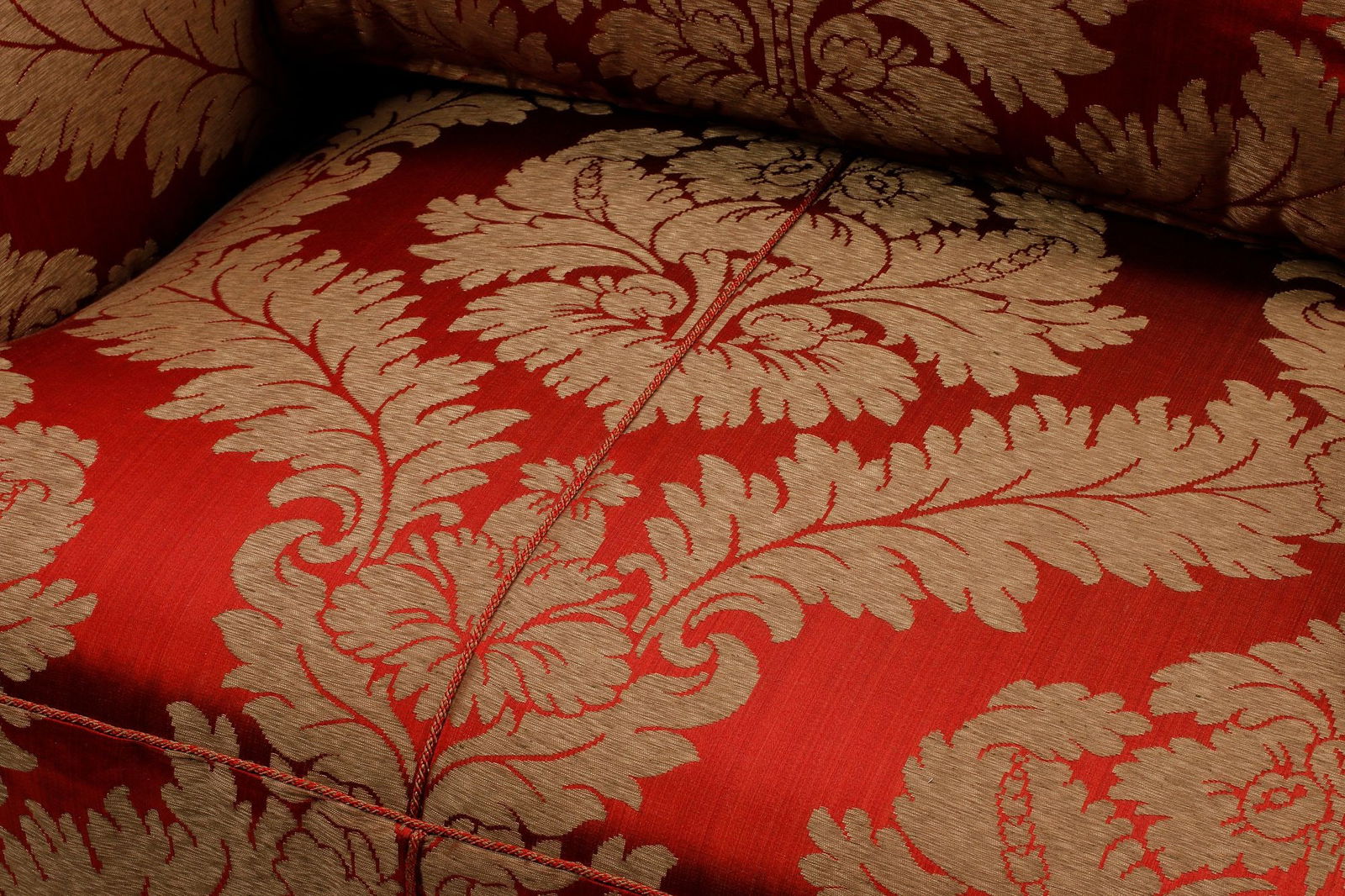 LARGE DAMASK UPHOLSTERED SOFAS WITH THROW PILLOWS - 5