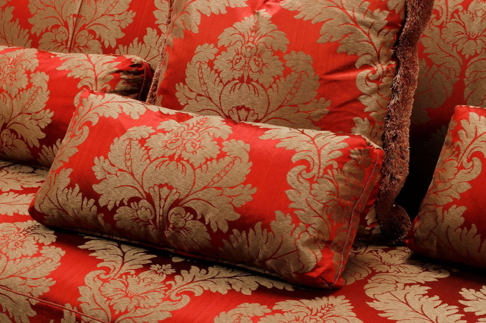 LARGE DAMASK UPHOLSTERED SOFAS WITH THROW PILLOWS - 6