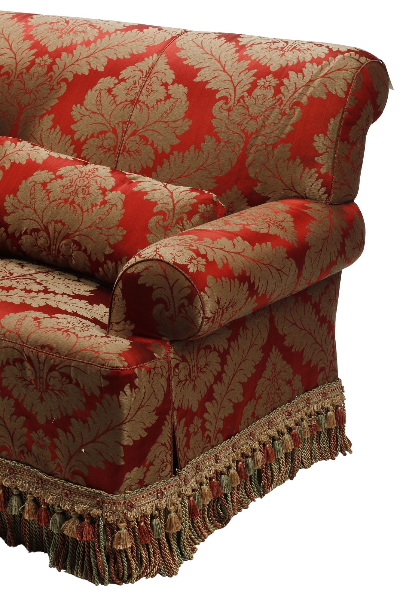 LARGE DAMASK UPHOLSTERED SOFAS WITH THROW PILLOWS - 8