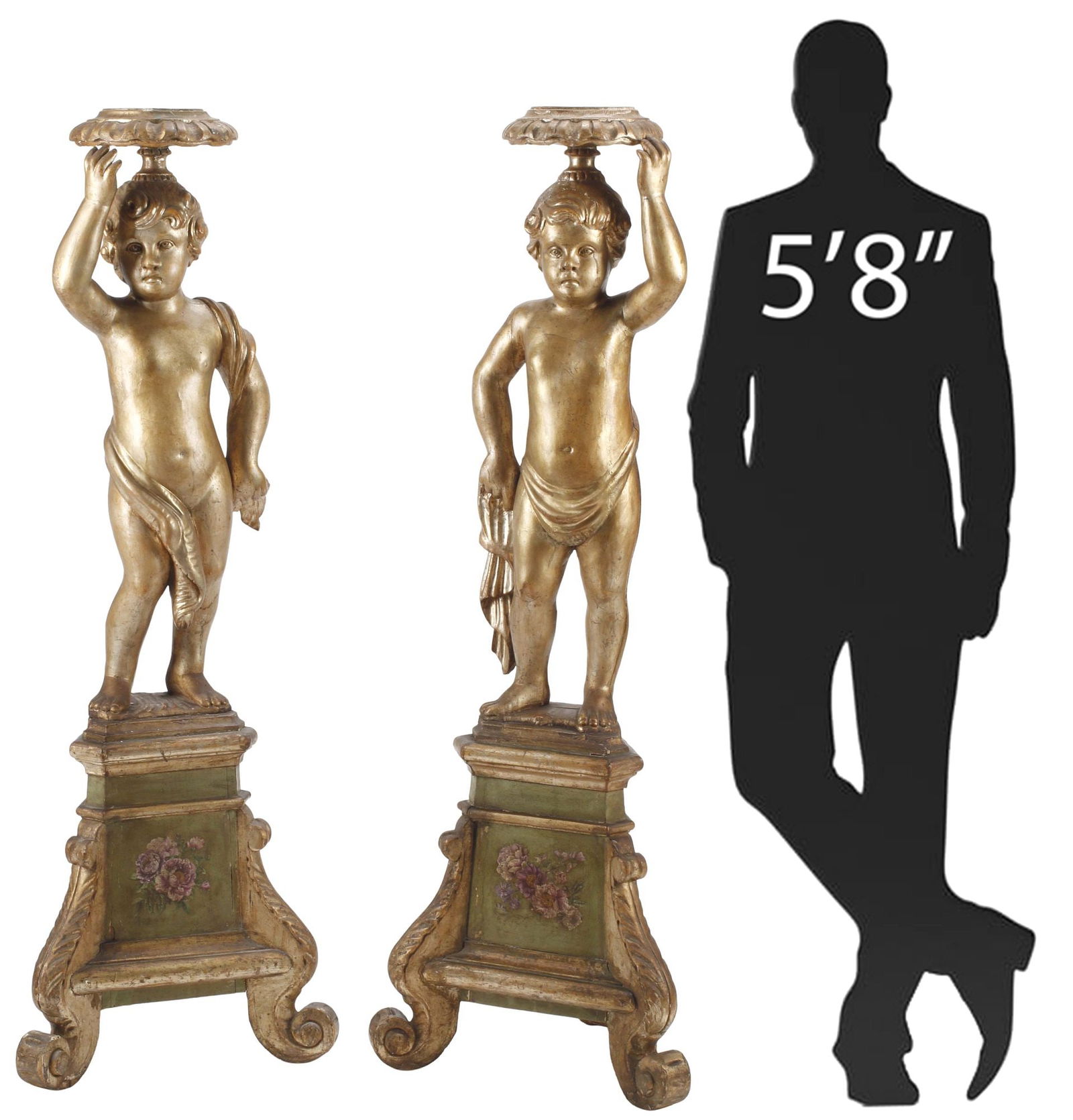 (2) ITALIAN BAROQUE STYLE FIGURAL GILT DISPLAY PEDESTALS, 58.5"H (1 of 6)