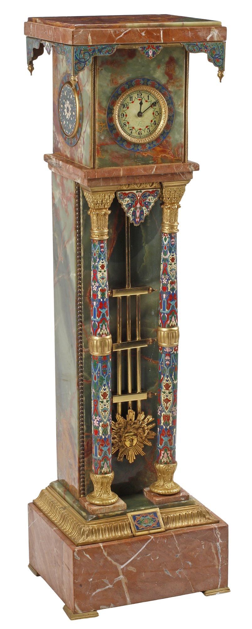FRENCH ORMOLU-MOUNTED CHAMPLEVE ENAMEL & ONYX PEDESTAL CLOCK CASE (1 of 6)