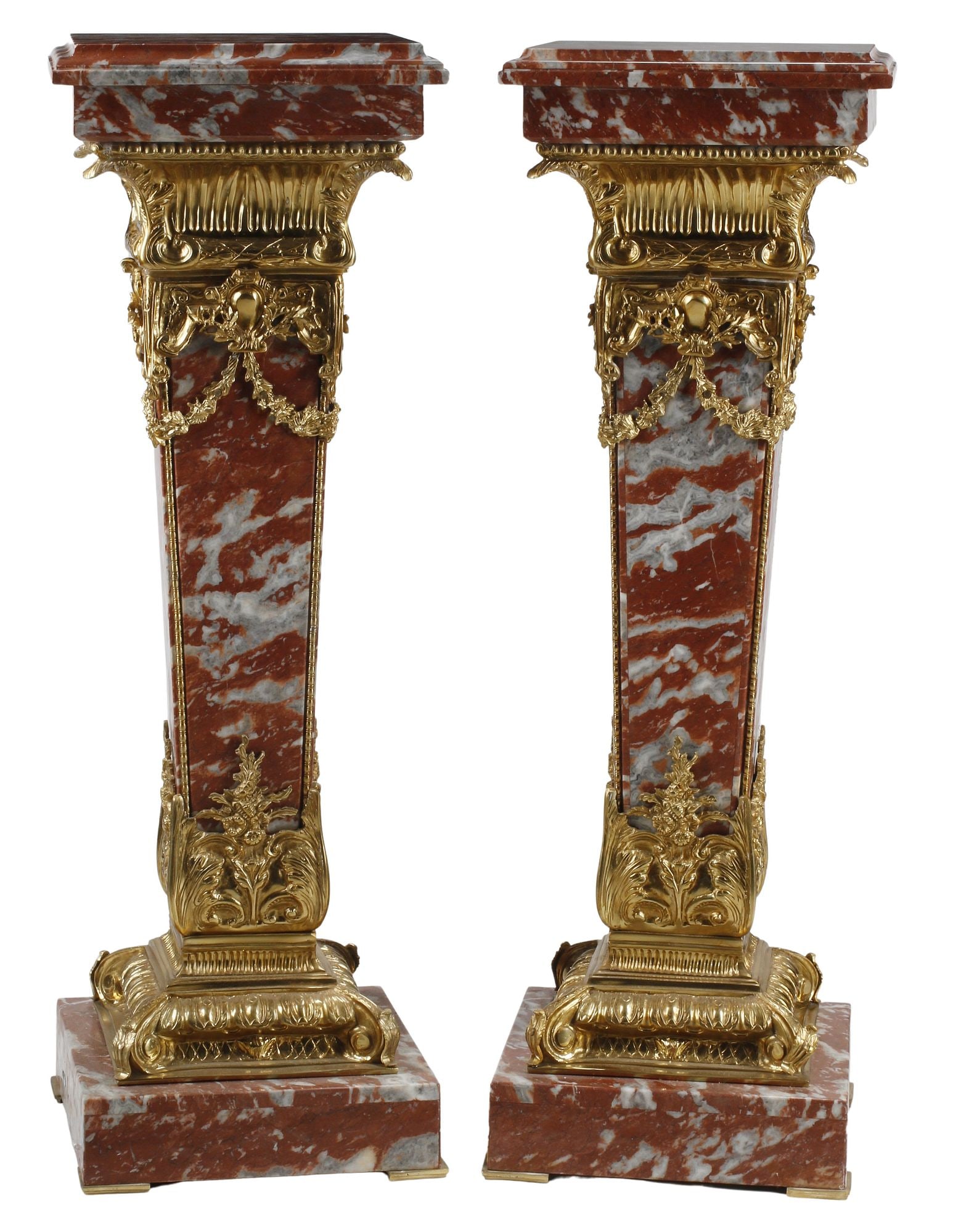 (2) REGENCE STYLE ORMOLU-MOUNTED ROUGE MARBLE PEDESTALS (1 of 6)