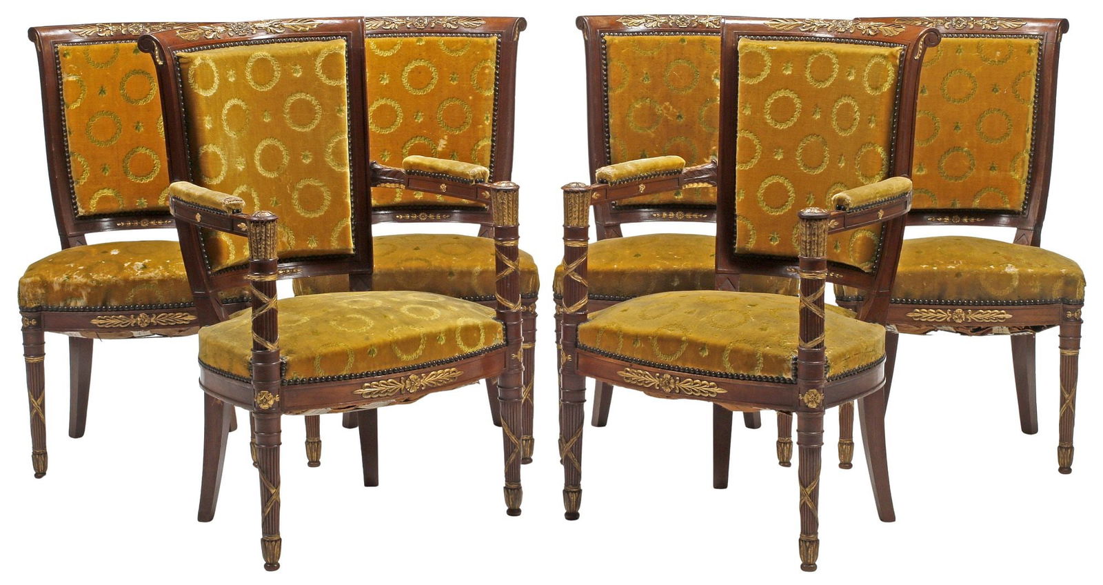 (6) FRENCH EMPIRE UPHOLSTERED & PARCEL-GILT MAHOGANY DINING CHAIRS (1 of 6)