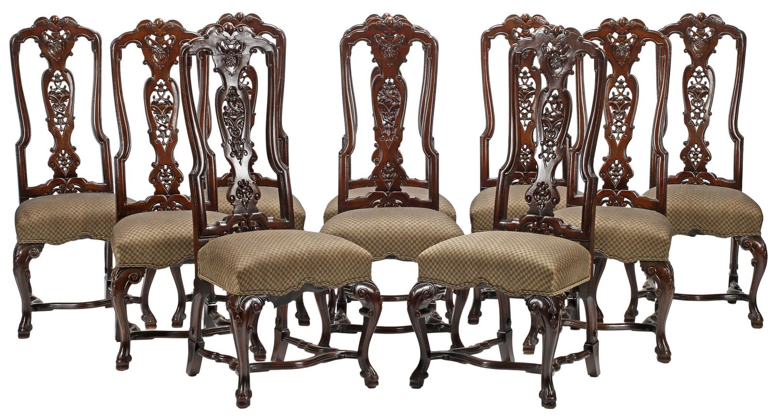 (10) PORTUGUESE BAROQUE STYLE CARVED & UPHOLSTERED DINING CHAIRS (1 of 4)