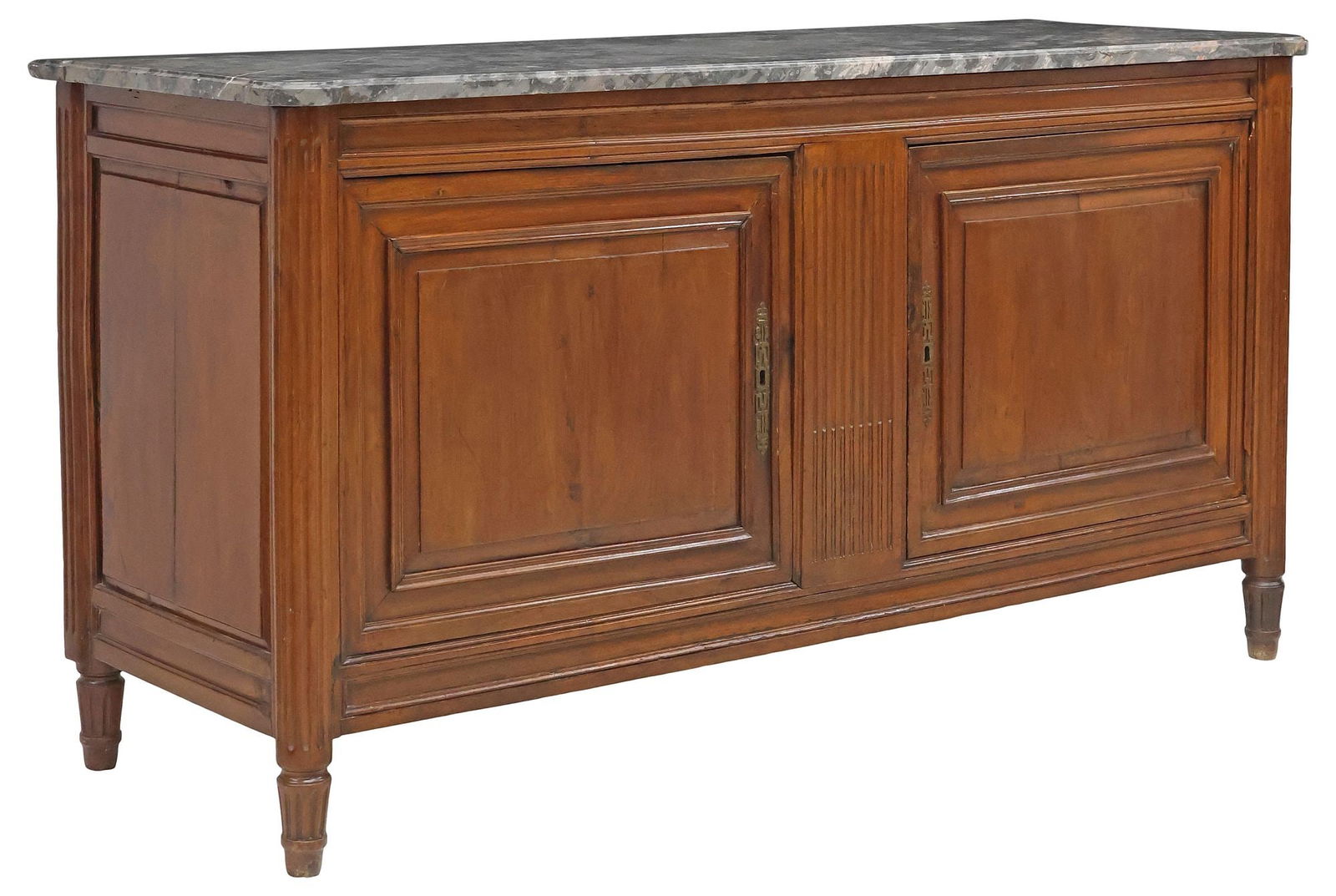 FRENCH LOUIS XVI STYLE MARBLE-TOP MAHOGANY SIDEBOARD, 18TH / 19TH C. (1 of 6)