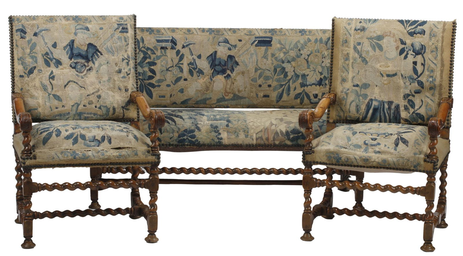 (3) LOUIS XIII STYLE TAPESTRY-UPHOLSTERED SALON SET, SOFA & CHAIRS (1 of 9)