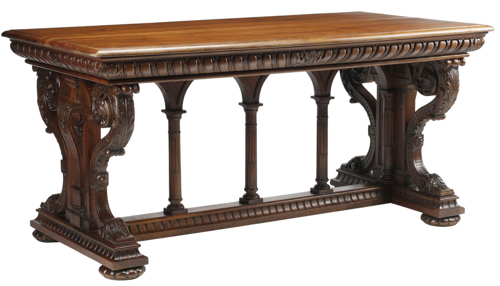 FRENCH RENAISSANCE REVIVAL CARVED WALNUT LIBRARY TABLE (1 of 5)