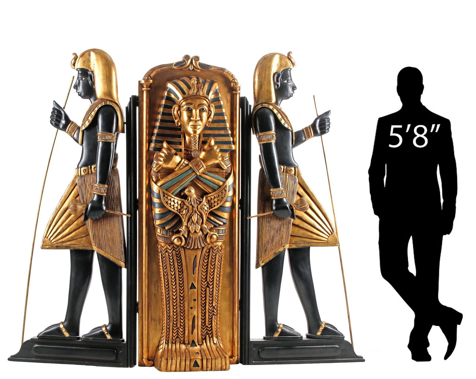 EGYPTIAN STYLE TOMB FIGURES PARCEL-GILT 3-PANEL SCREEN, 74"H (1 of 7)