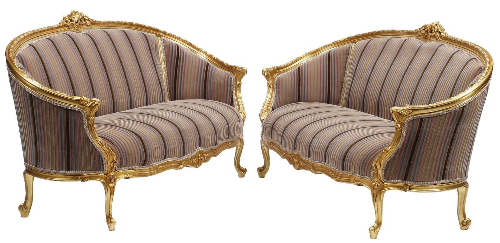 (2) LOUIS XV STYLE UPHOLSTERED GILT SALON SETTEES (1 of 6)
