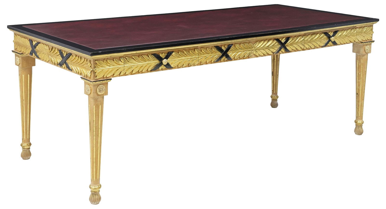 LARGE FRENCH LOUIS XVI STYLE LEATHER-TOP & PARCEL-GILT BUREAU PLAT, 82.75"L (1 of 6)