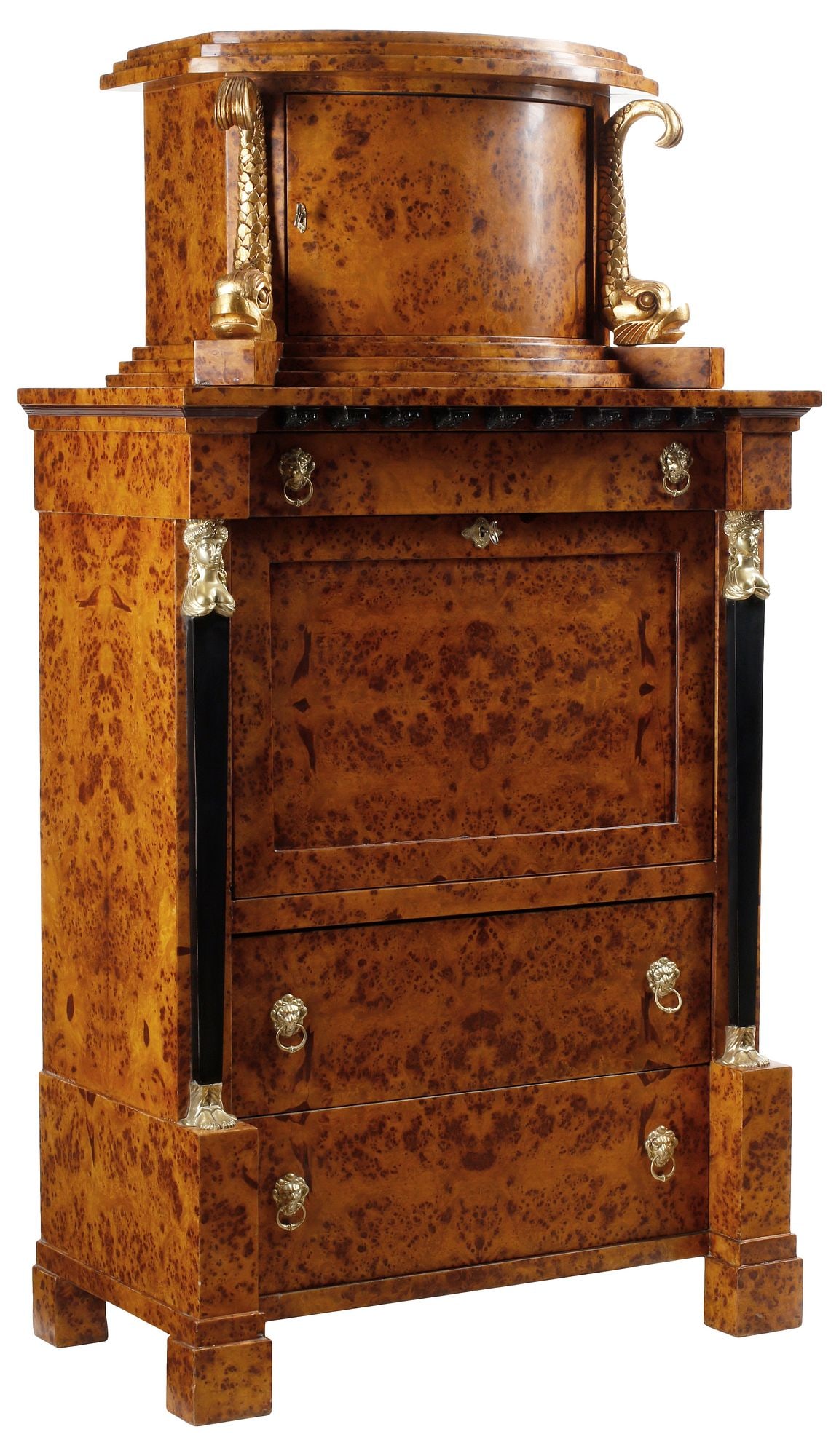 BIEDERMEIER STYLE PARCEL-EBONIZED BURLWOOD SECRETARY CABINET (1 of 8)