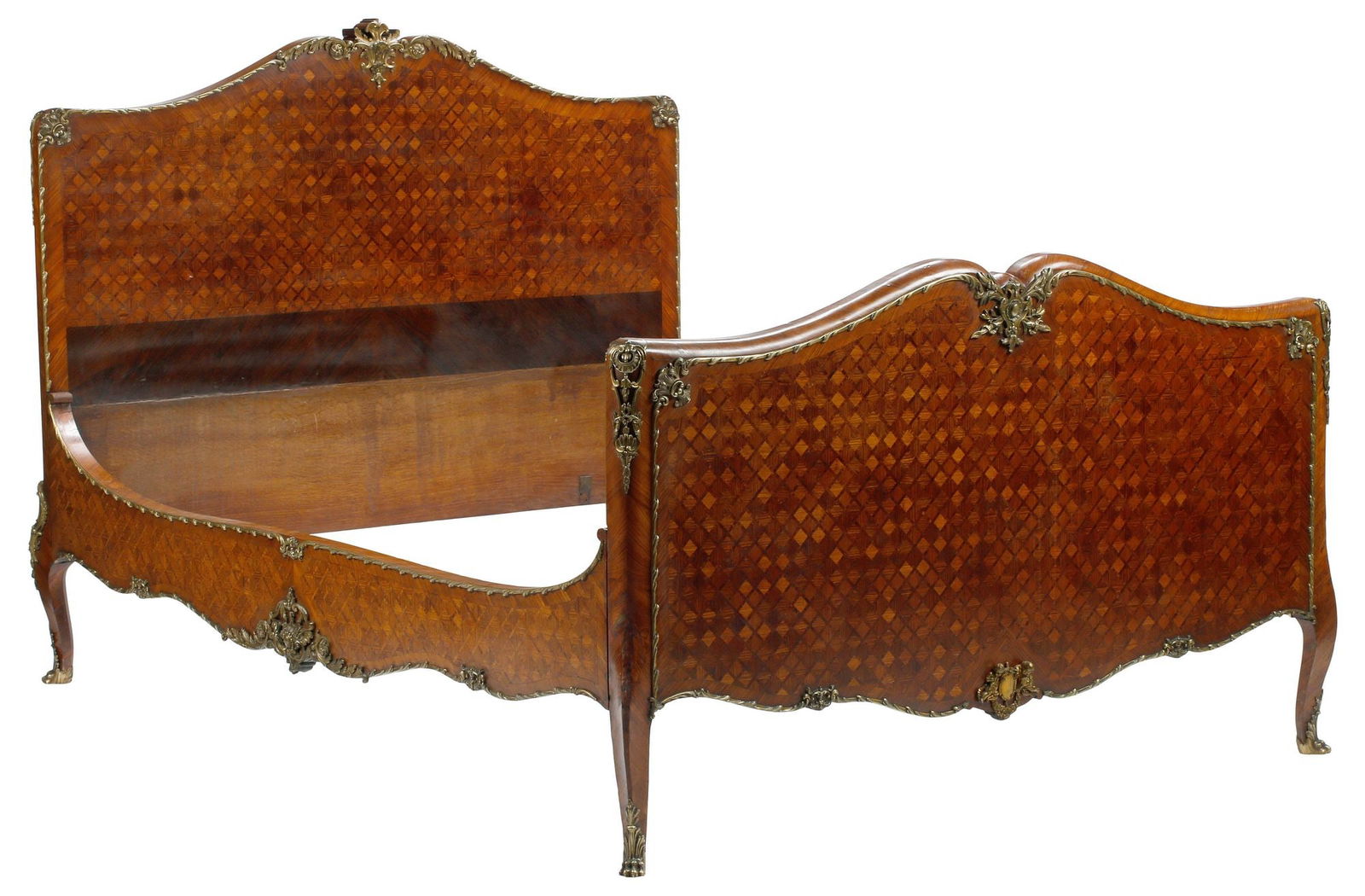 FRENCH LOUIS XV STYLE ORMOLU-MOUNTED & PARQUETRY INLAID BED (1 of 7)