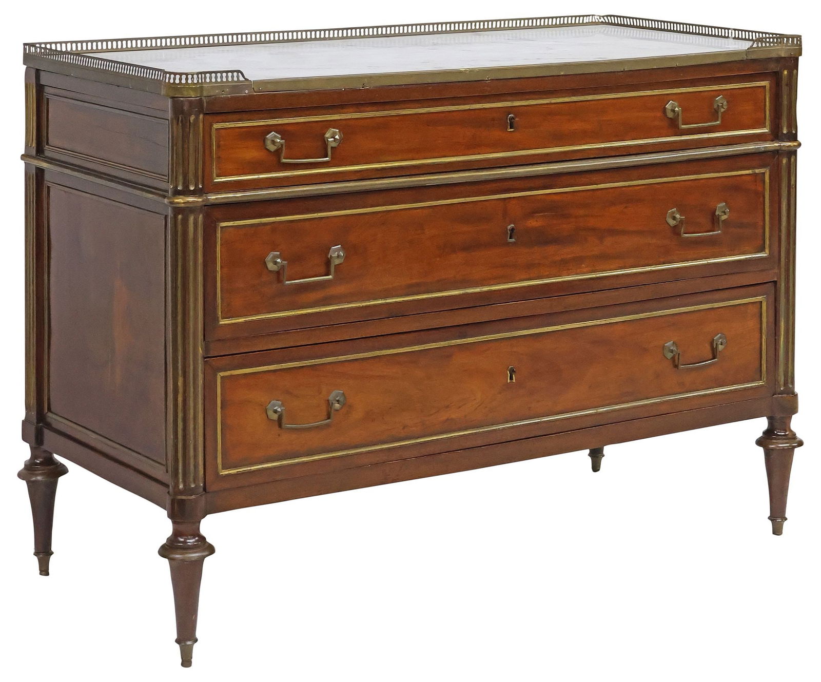FRENCH LOUIS XVI STYLE MARBLE-TOP MAHOGANY COMMODE (1 of 5)