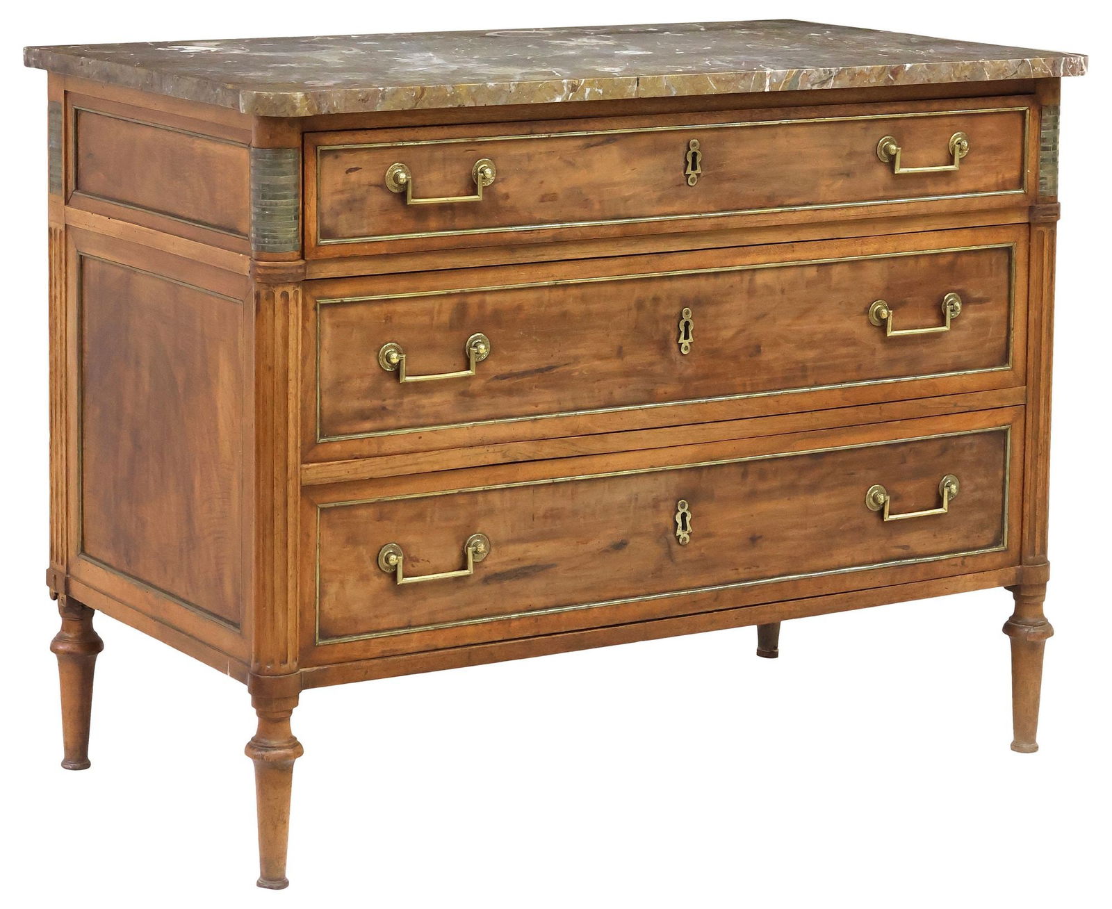 FRENCH LOUIS XVI STYLE MARBLE-TOP WALNUT COMMODE (1 of 5)