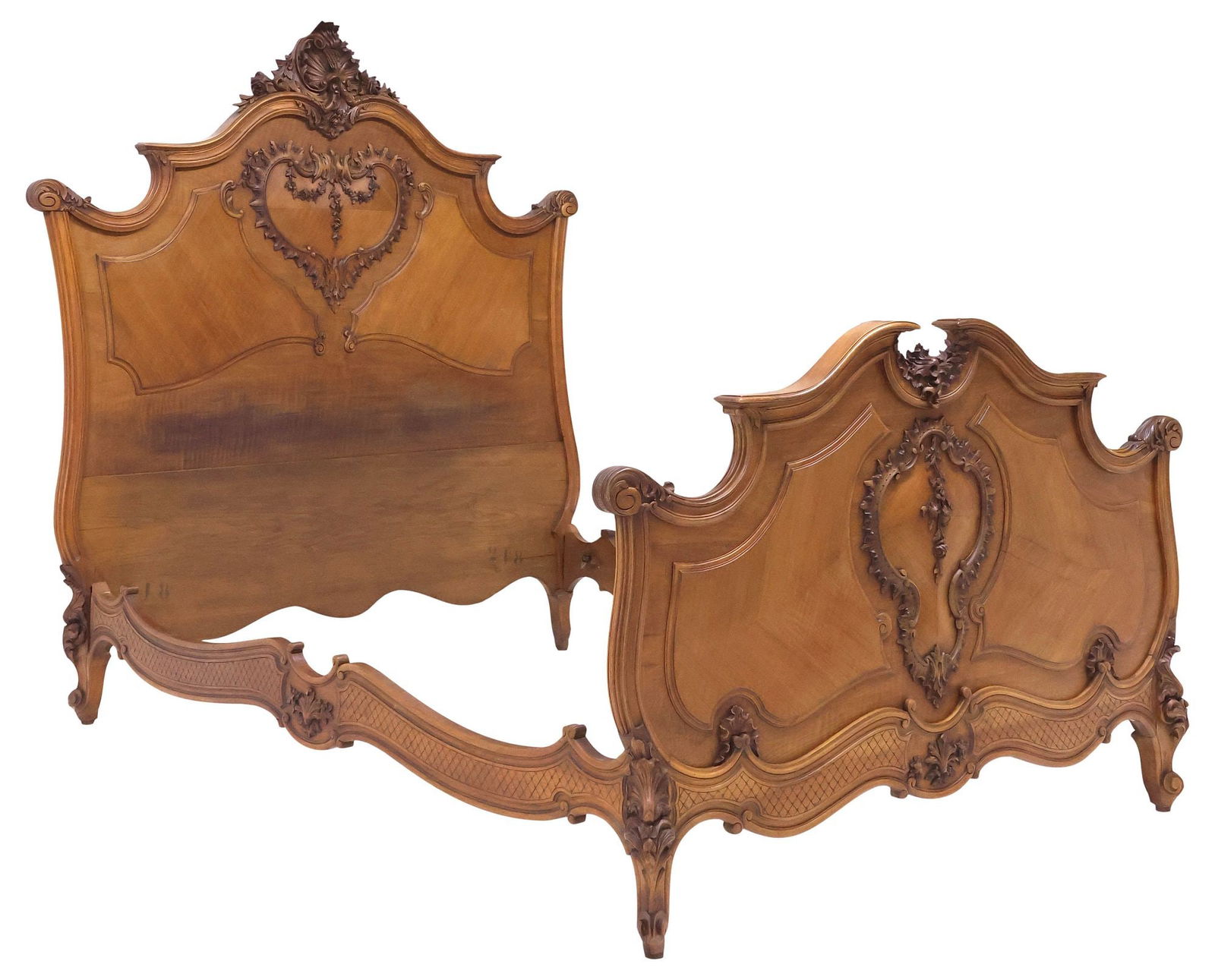 FRENCH LOUIS XV STYLE CARVED WALNUT BED (1 of 3)