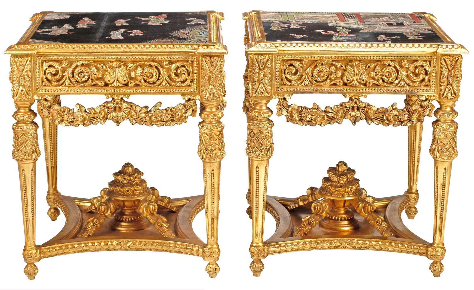(2) REGENCE STYLE CHINOISERIE LACQUER-TOP GILTWOOD SIDE TABLES (1 of 6)