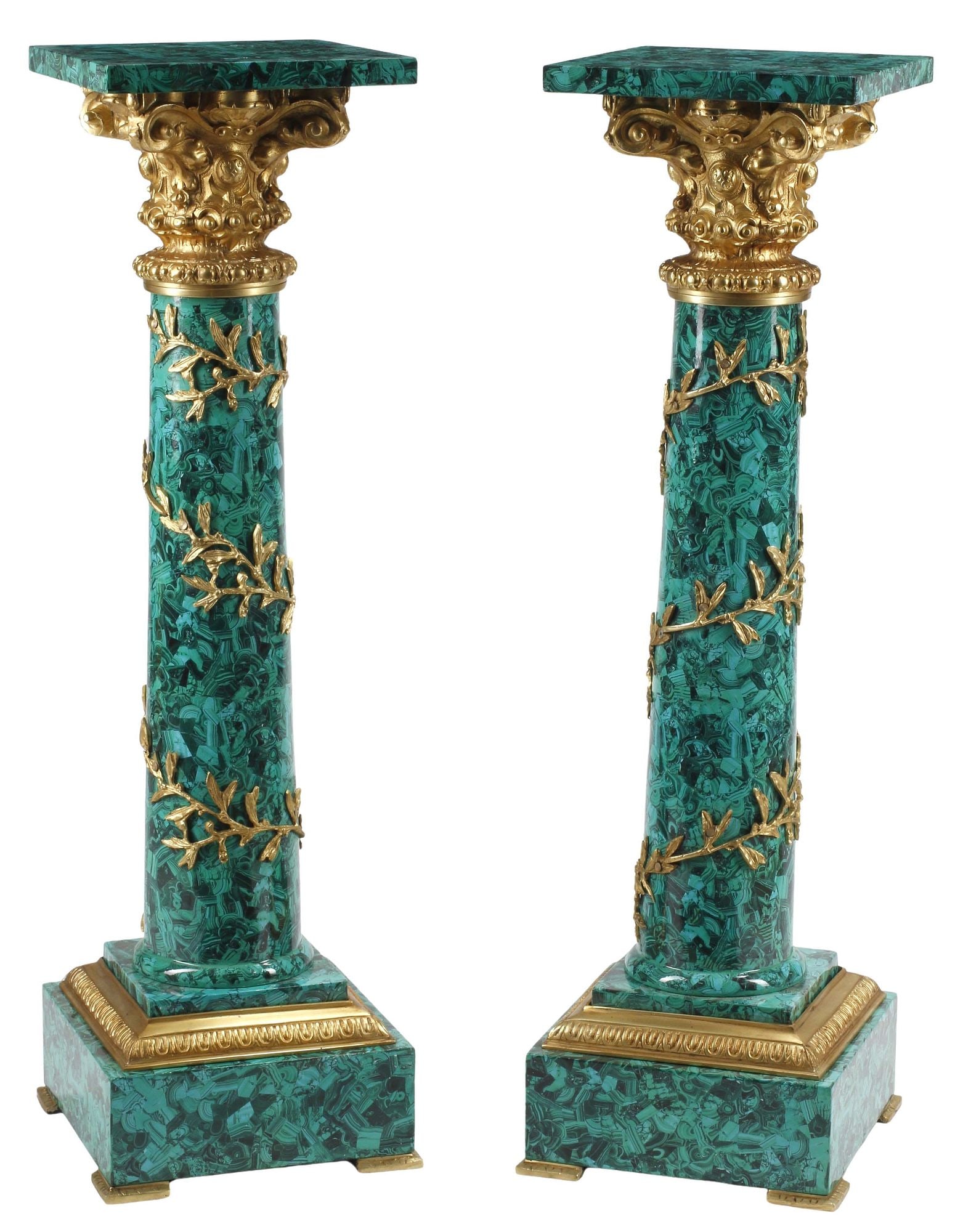 (2) REGENCE STYLE ORMOLU-MOUNTED FAUX MALACHITE PEDESTALS (1 of 5)