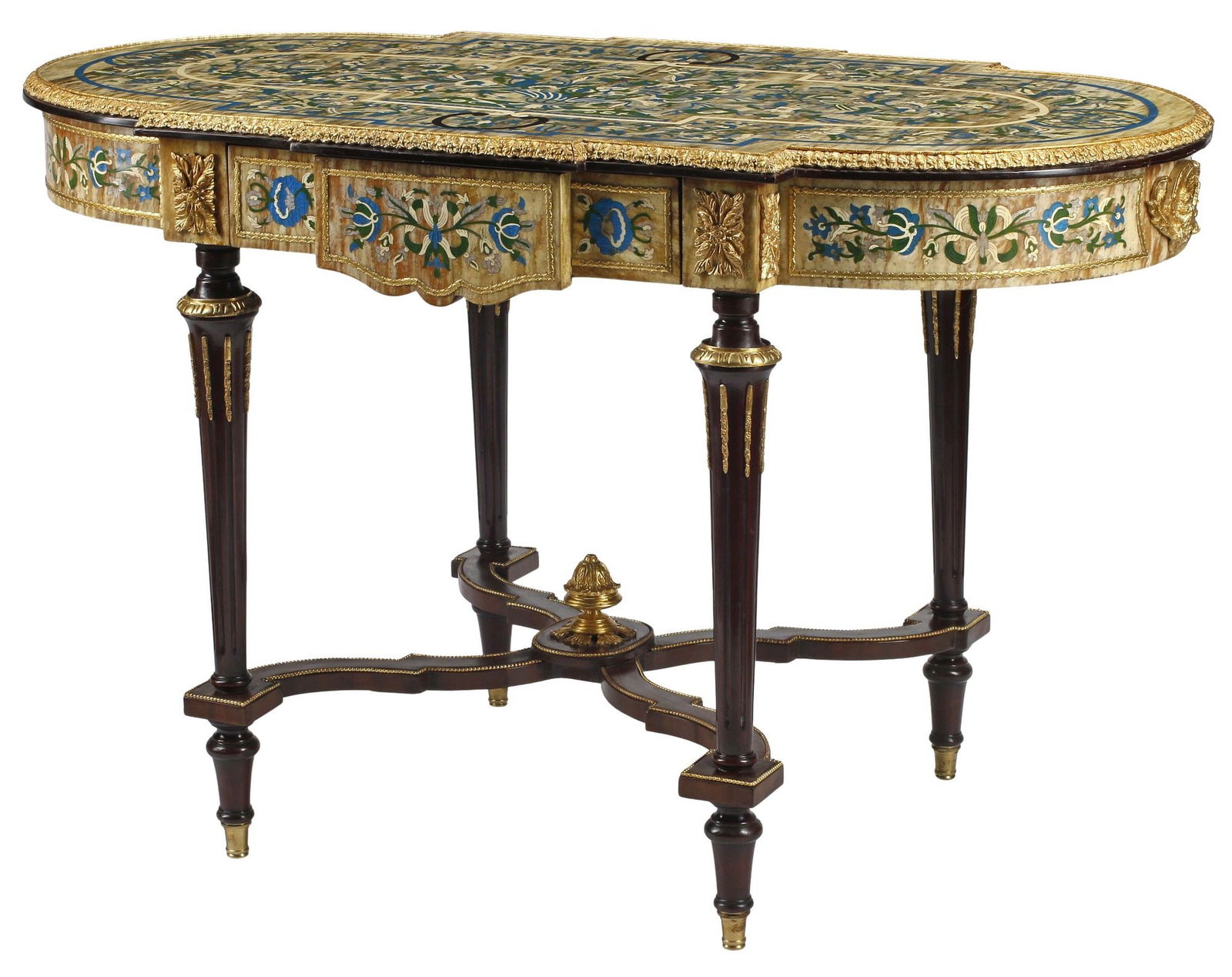 LOUIS XVI STYLE ORMOLU-MOUNTED & POLYCHROME INLAID SALON TABLE (1 of 7)