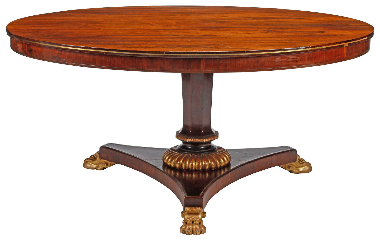 REGENCY STYLE BRASS-INLAID ROSEWOOD & MAHOGANY CENTER TABLE (1 of 5)
