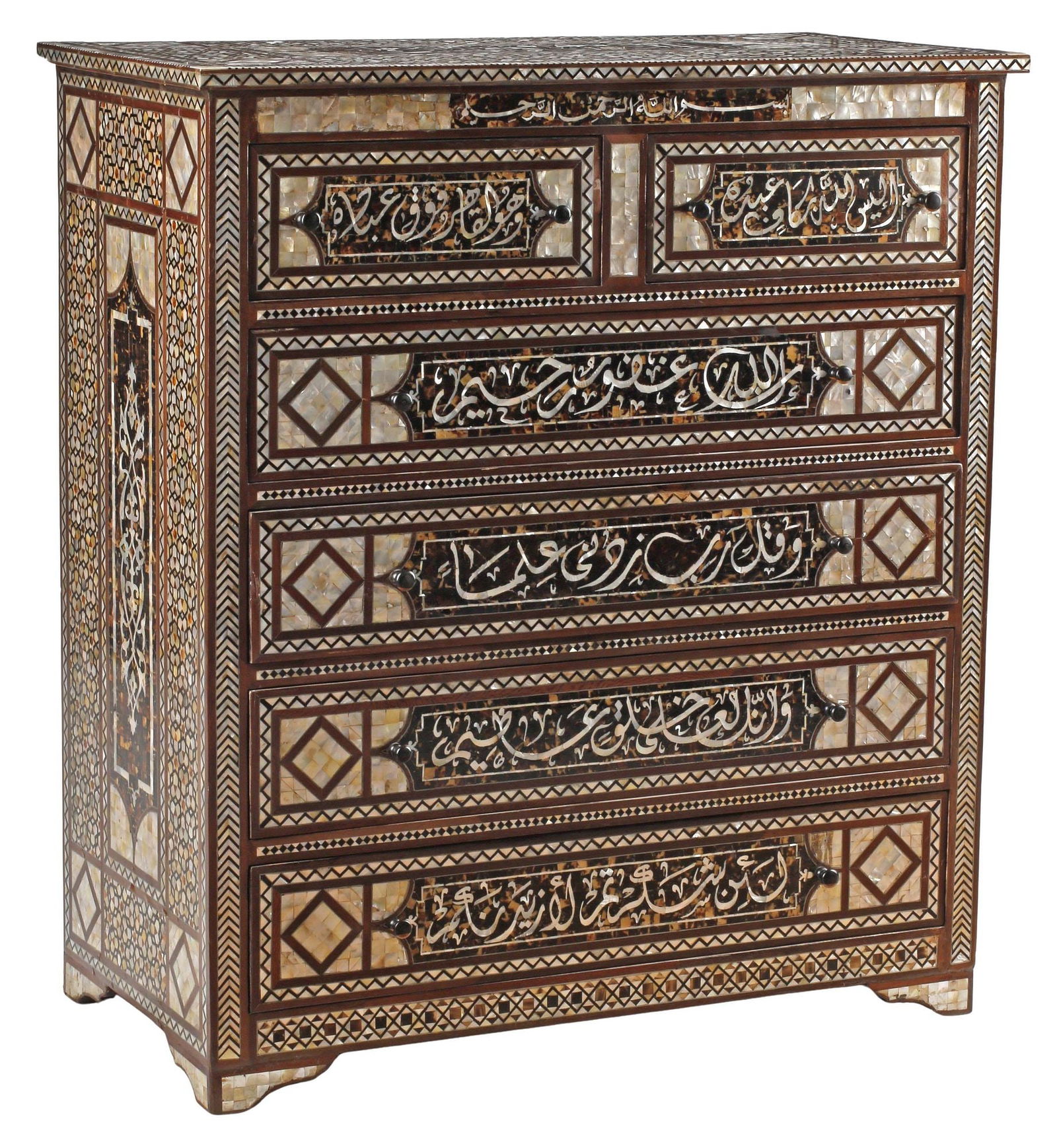 MOORISH STYLE PARCEL-EBONIZED & SHELL-INLAID CHEST OF DRAWERS (1 of 4)