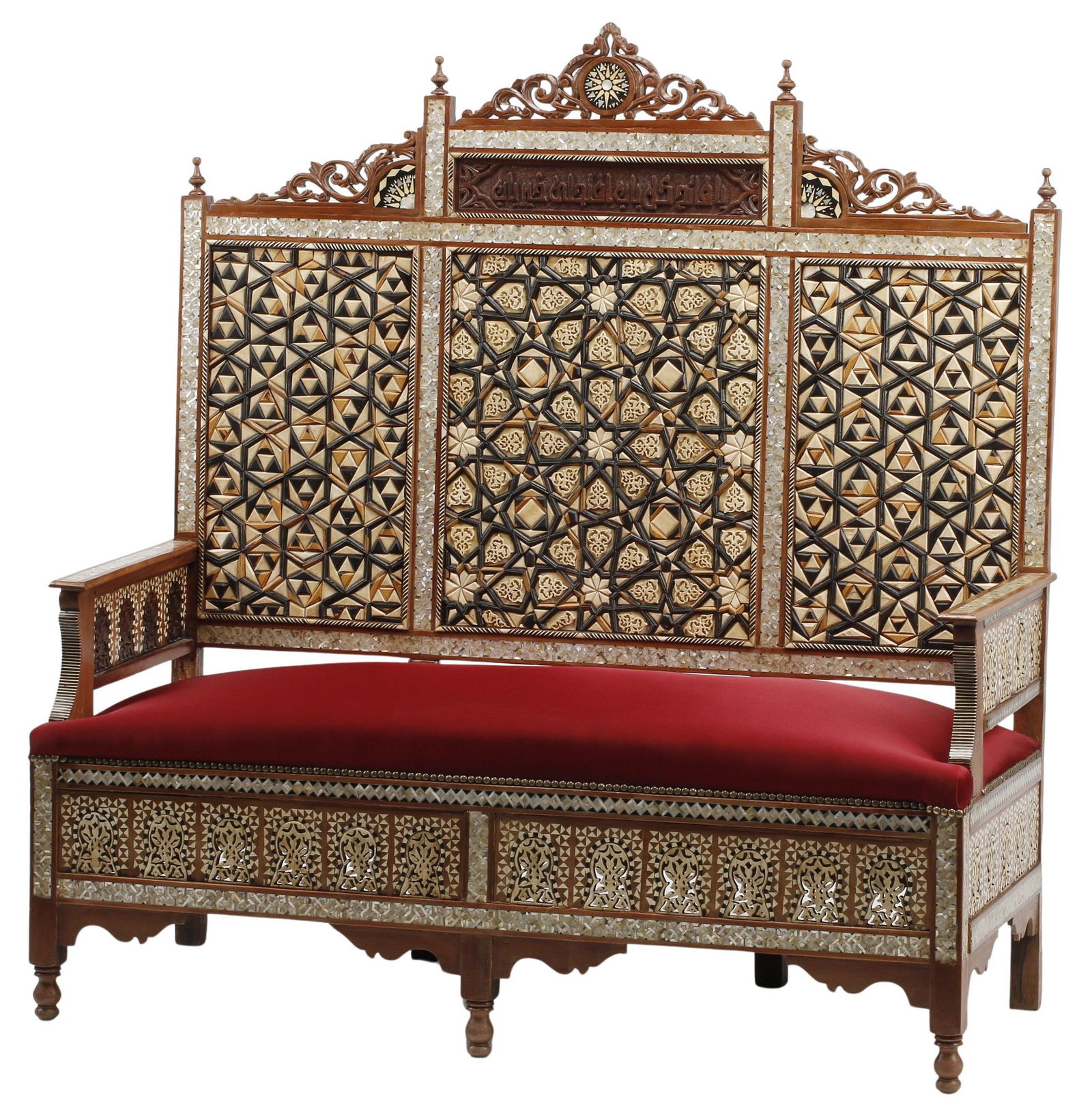MOORISH STYLE MOSAIC & SHELL-INLAID SALON SETTEE (1 of 6)
