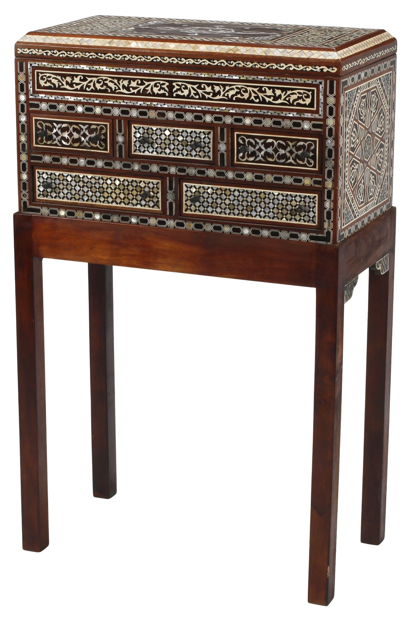 MOORISH STYLE SHELL INLAID CABINET ON STAND (1 of 5)