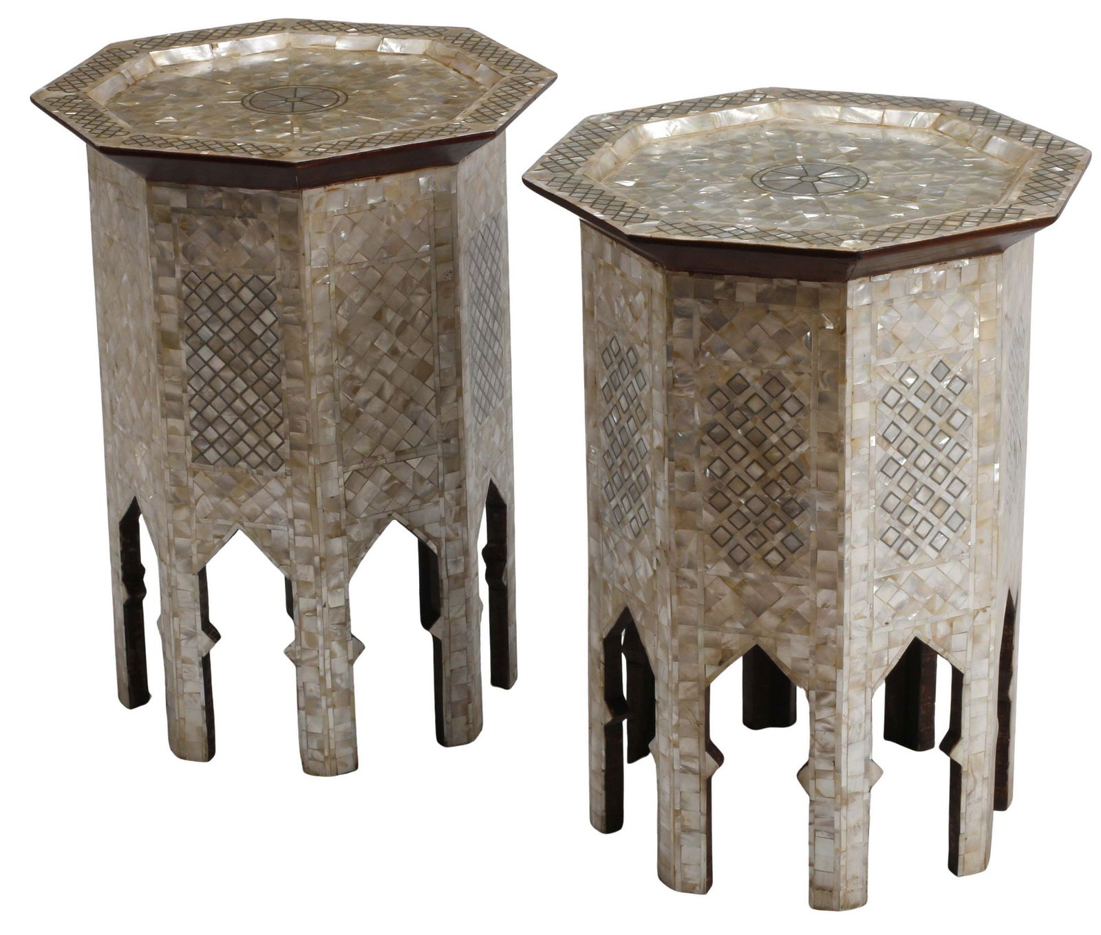 (2) MOORISH STYLE SHELL-INLAID OCTAGONAL SIDE TABLES (1 of 4)