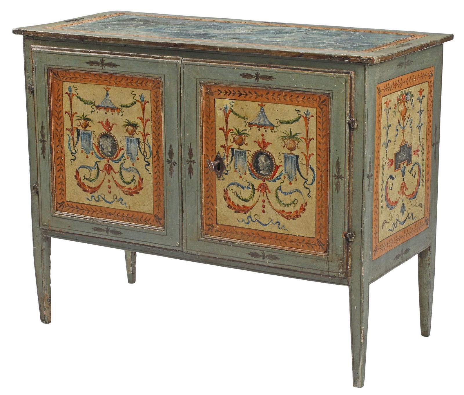 ITALIAN NEOCLASSICAL POLYCHROME PAINTED TWO-DOOR CABINET, 18TH C. (1 of 8)