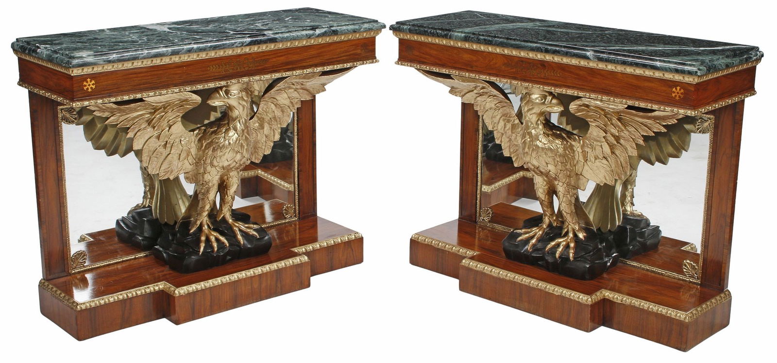 (2) GEORGIAN STYLE MARBLE-TOP & PARCEL-GILT EAGLE MOTIF CONSOLE TABLES (1 of 8)
