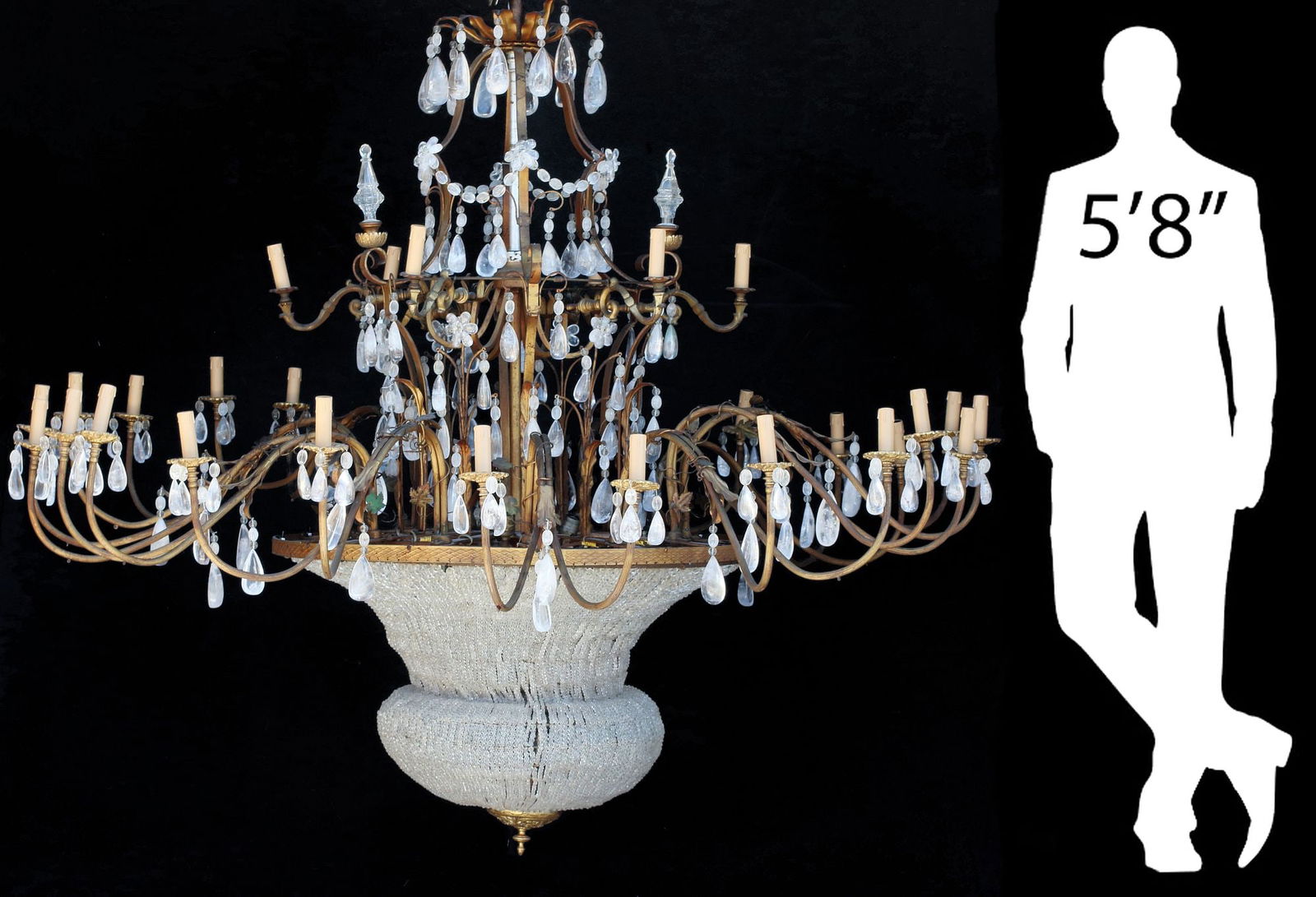 MONUMENTAL BRONZE, CRYSTAL & ROCK CRYSTAL 30-LT CHANDELIER, 67.5" X 72" (1 of 5)