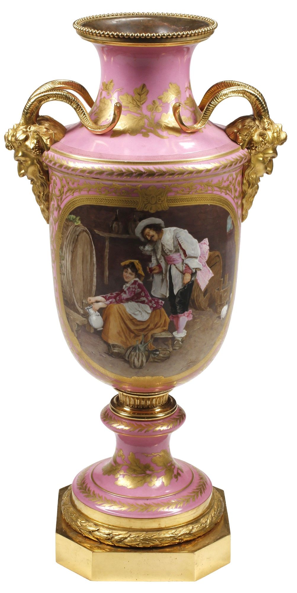 LARGE SEVRES STYLE ORMOLU-MOUNTED PORCELAIN VASE, 38"H (1 of 9)