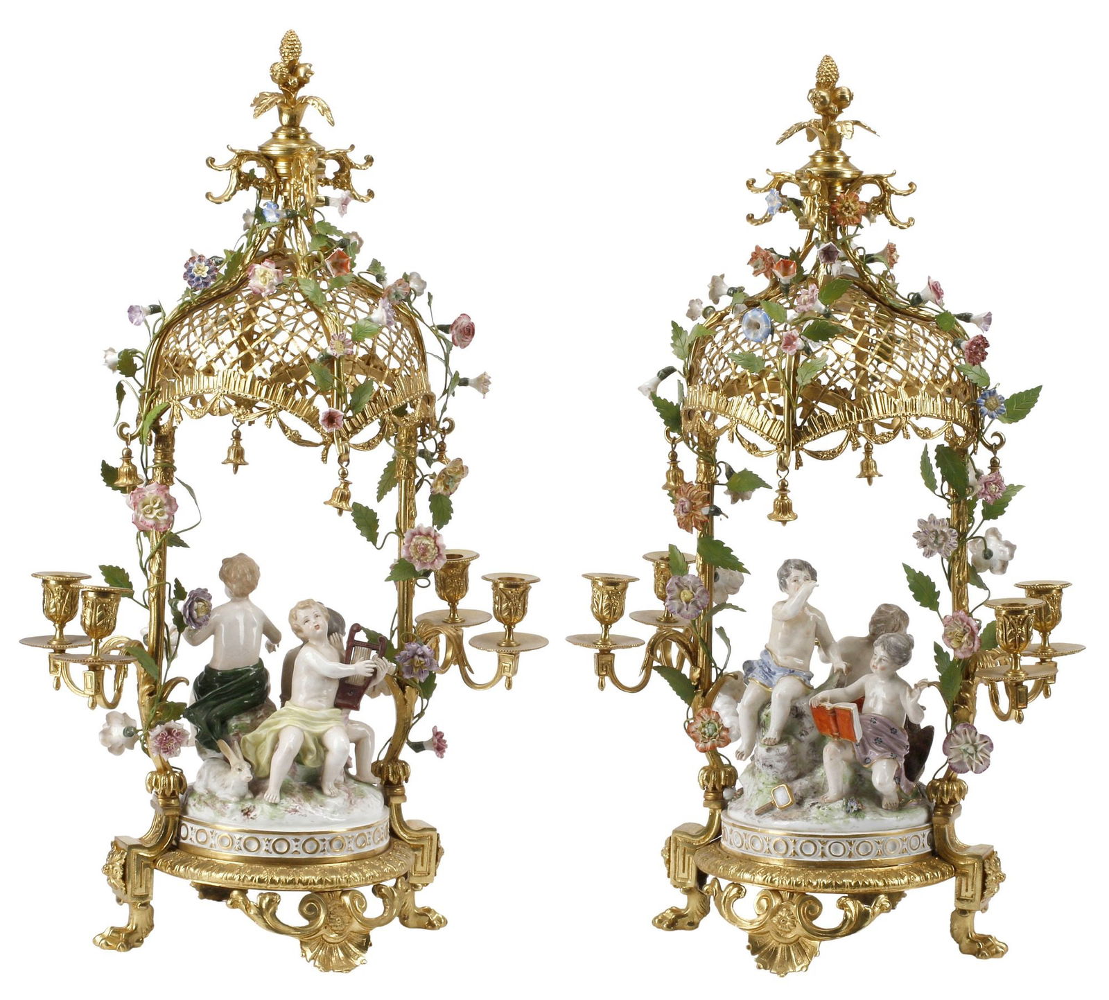 (2) MEISSEN STYLE PORCELAIN & ORMOLU 4-LIGHT CANDELABRAS (1 of 6)