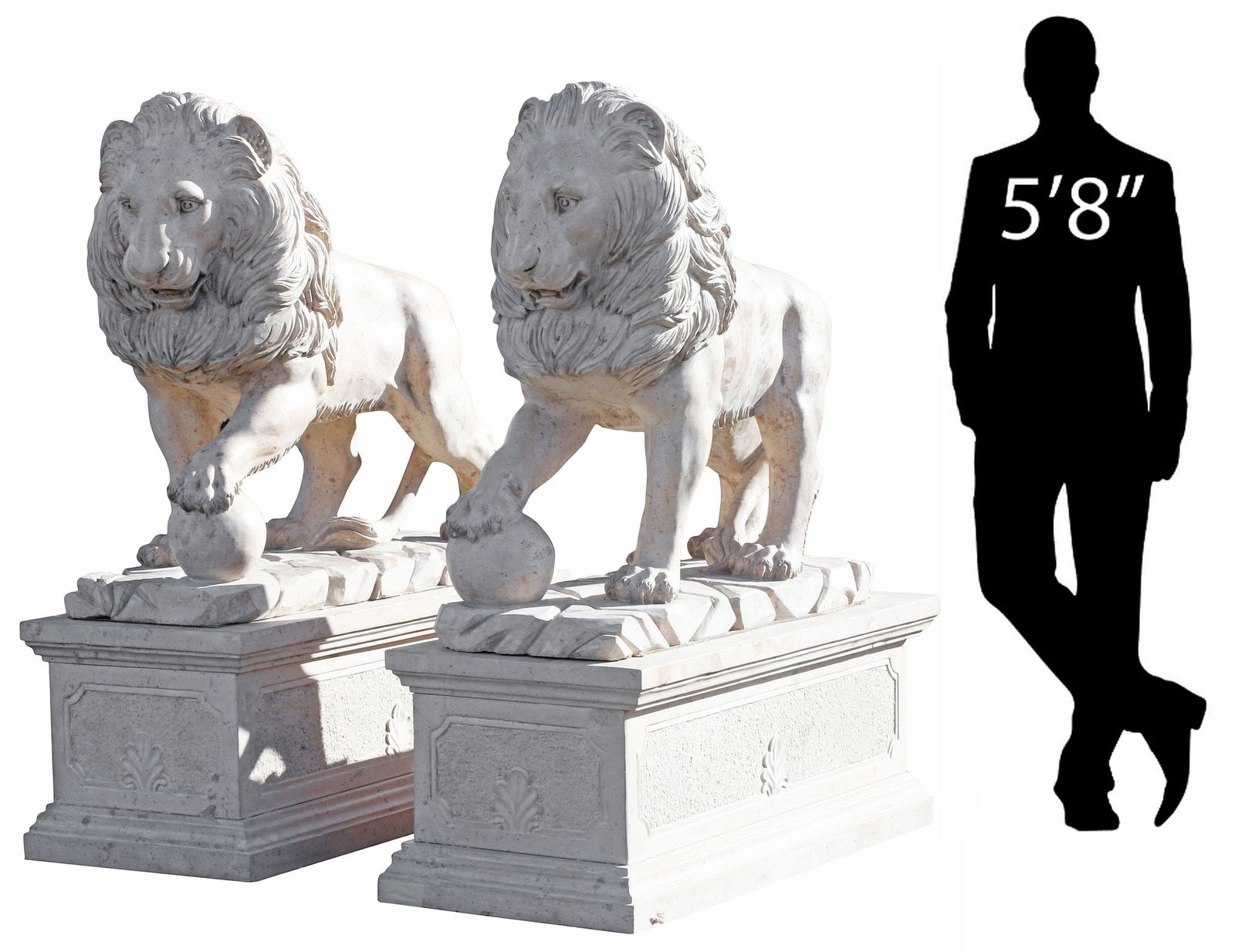 (2) LARGE CARVED MARBLE GARDEN SCULPTURES, LIONS ON PLINTHS, 66.5"H (1 of 6)