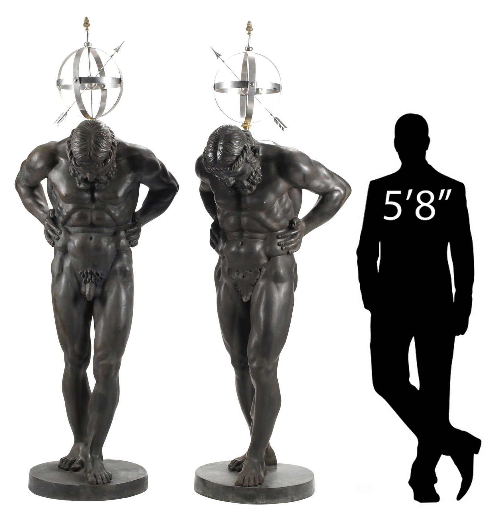 (2) LARGE PATINATED BRONZE SCULPTURES, ATLAS WITH CELESTIAL SPHERE, 82"H (1 of 9)
