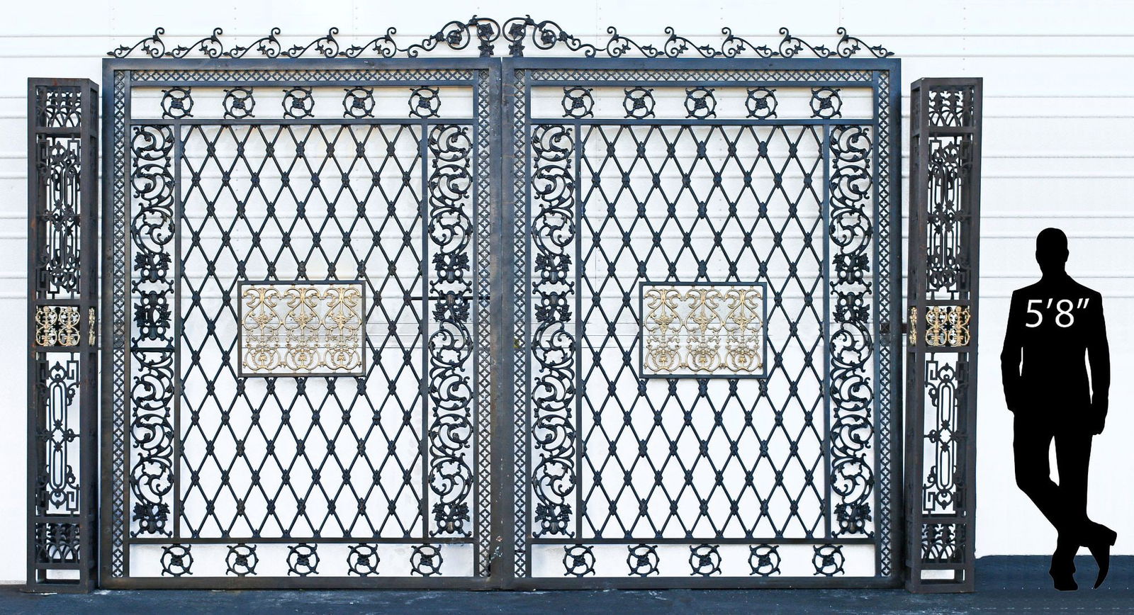 (2) MONUMENTAL ARCHITECTURAL CAST IRON ESTATE GATES, 115"H (1 of 6)