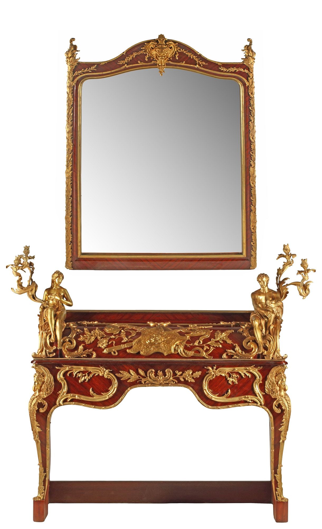 LARGE LOUIS XV STYLE ORMOLU-MOUNTED MIRROR & FIREPLACE SURROUND (1 of 15)