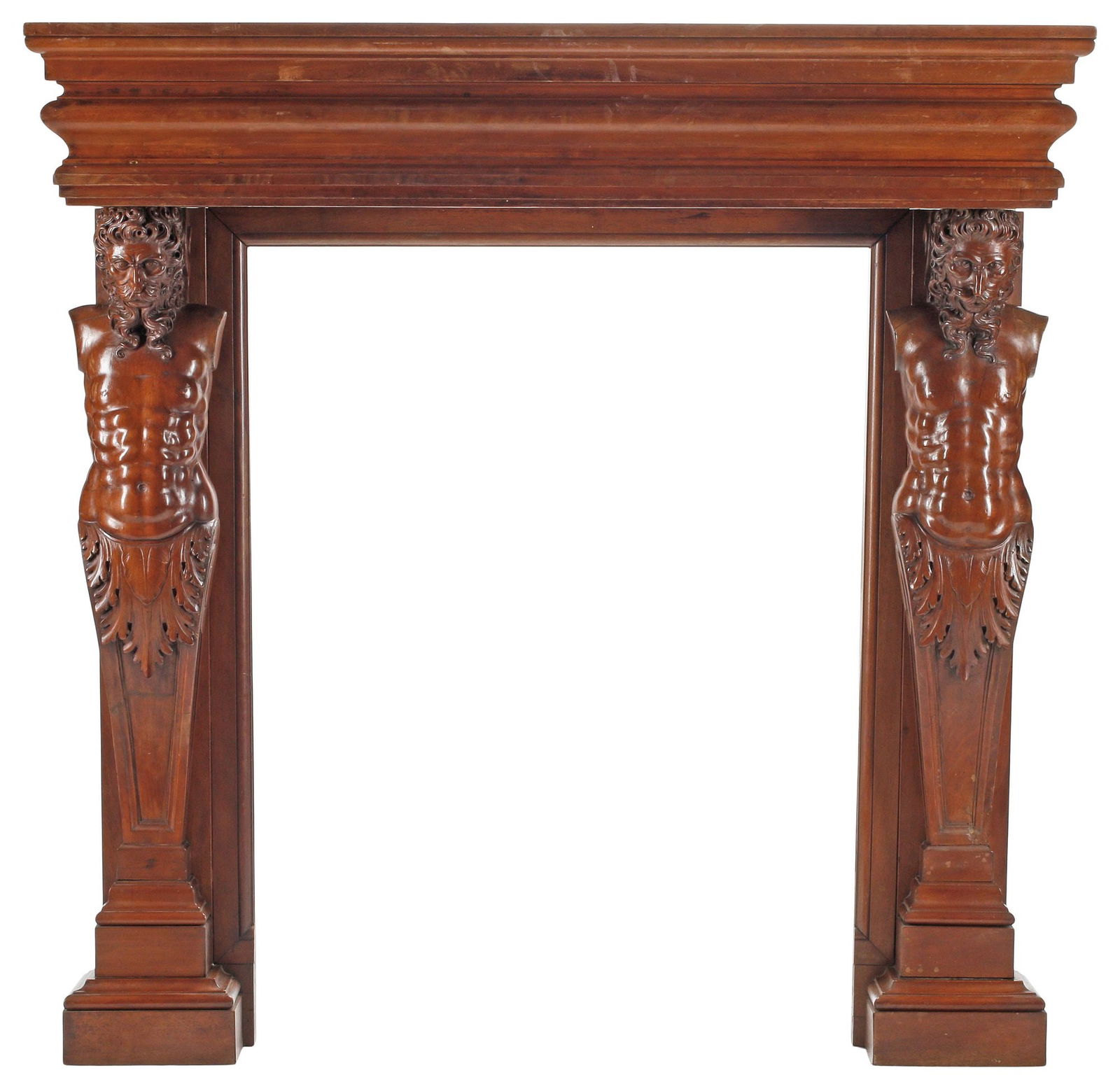 FIGURAL CARVED WALNUT FIREPLACE SURROUND (1 of 5)