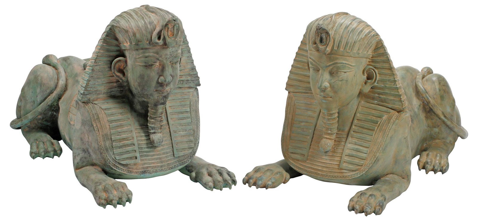 (2) LARGE VERDIGRIS PATINATED BRONZE SPHINX SCULPTURES (1 of 6)