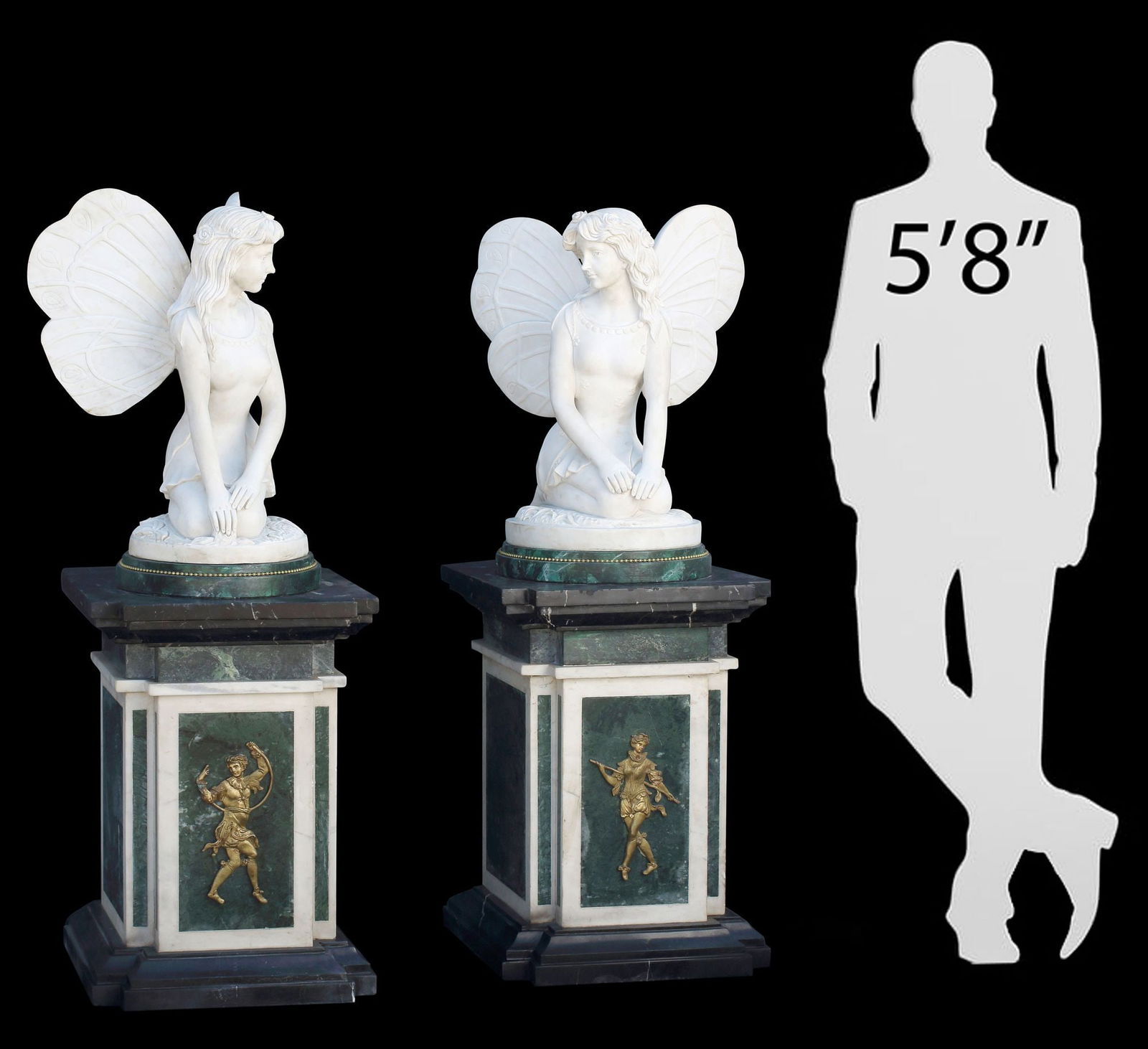 (2) LARGE MARBLE SCULPTURES FAIRIES ON MARBLE PLINTHS (1 of 5)