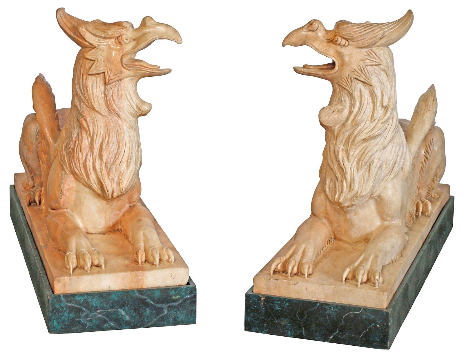 (2) CARVED MARBLE MODELS OF RECUMBENT WINGED GRIFFINS (1 of 6)