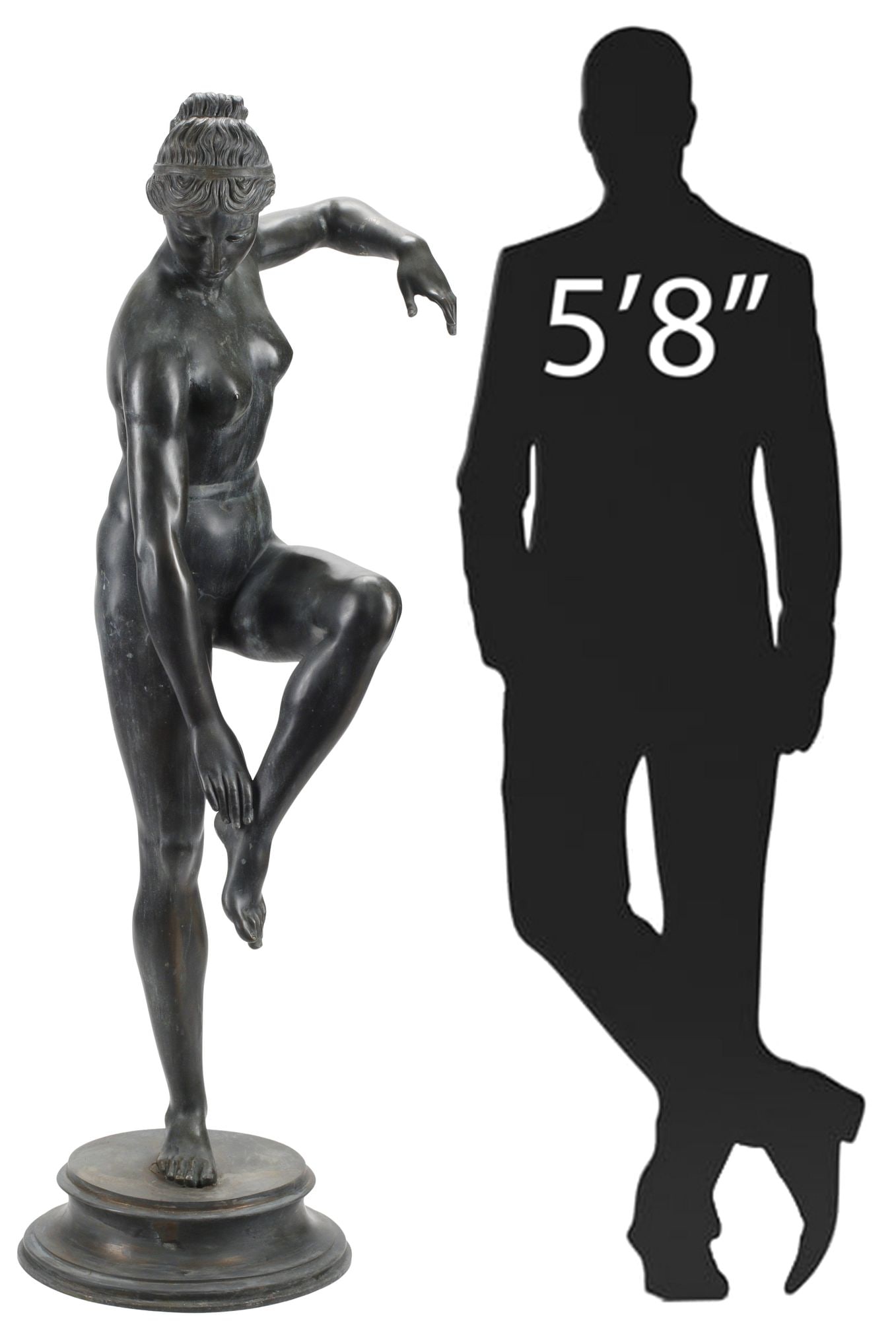 AFTER FERDINANDO DE LUCA (D.1869) LIFE-SIZE BRONZE, FEMALE BATHER, 63"H: Life-sized patinated bronze sculpture, Allegorical Female Nude Bather, signed in cast after Ferdinando de Luca (Italian, 1785-1869), on integral socle, approx 63"h, 21"w, 20"d