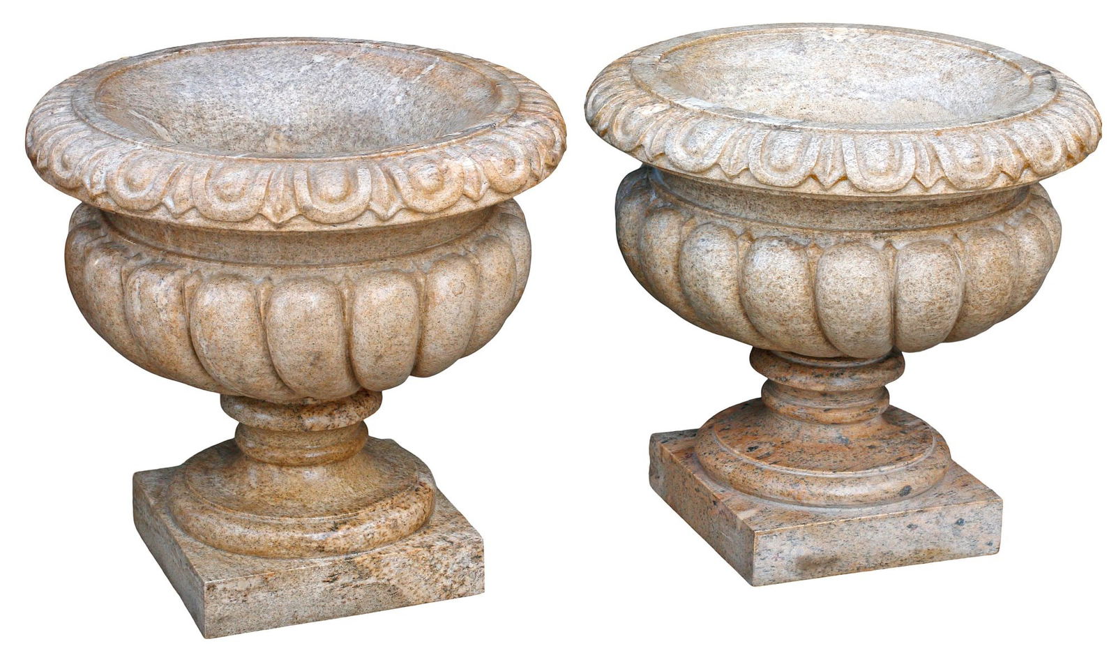 (2) CARVED GRANITE CAMPANA-FORM GARDEN PLANTER URNS (1 of 4)