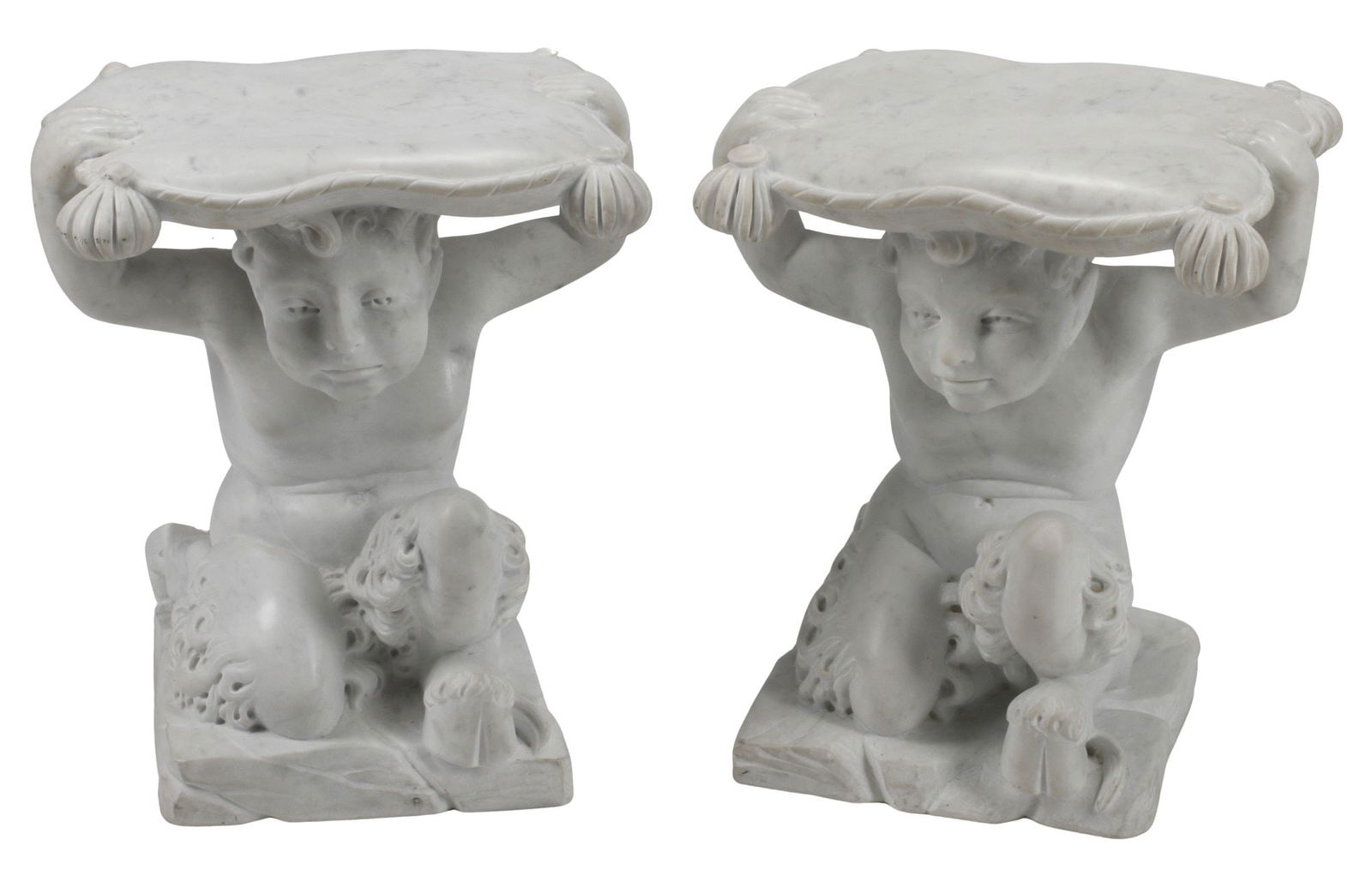 (2) CARVED MARBLE FIGURAL YOUNG SATYR GARDEN SEATS (1 of 6)