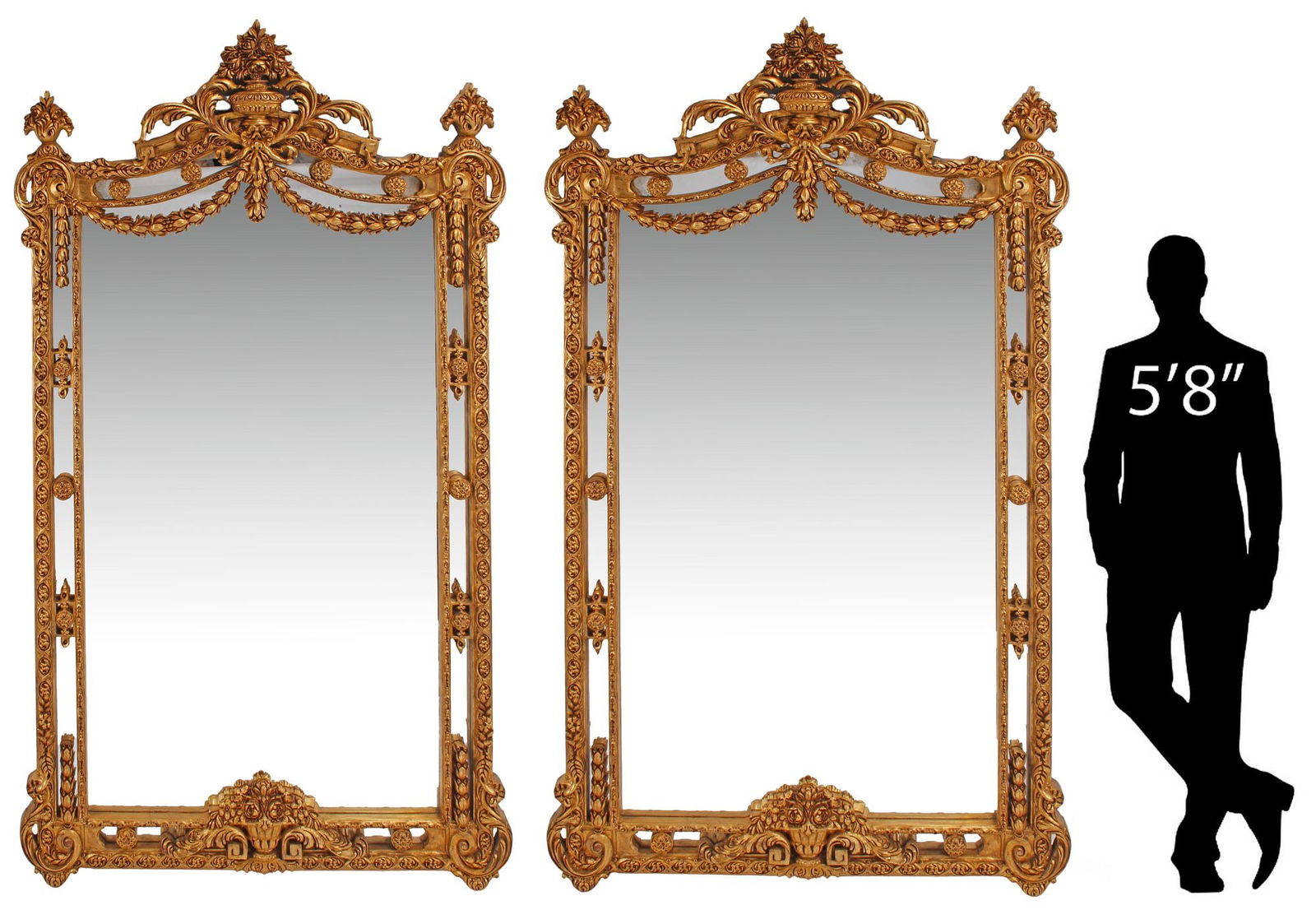 (2) MONUMENTAL NEOCLASSICAL STYLE GILTWOOD CUSHION MIRROR, 94.5"H (1 of 9)