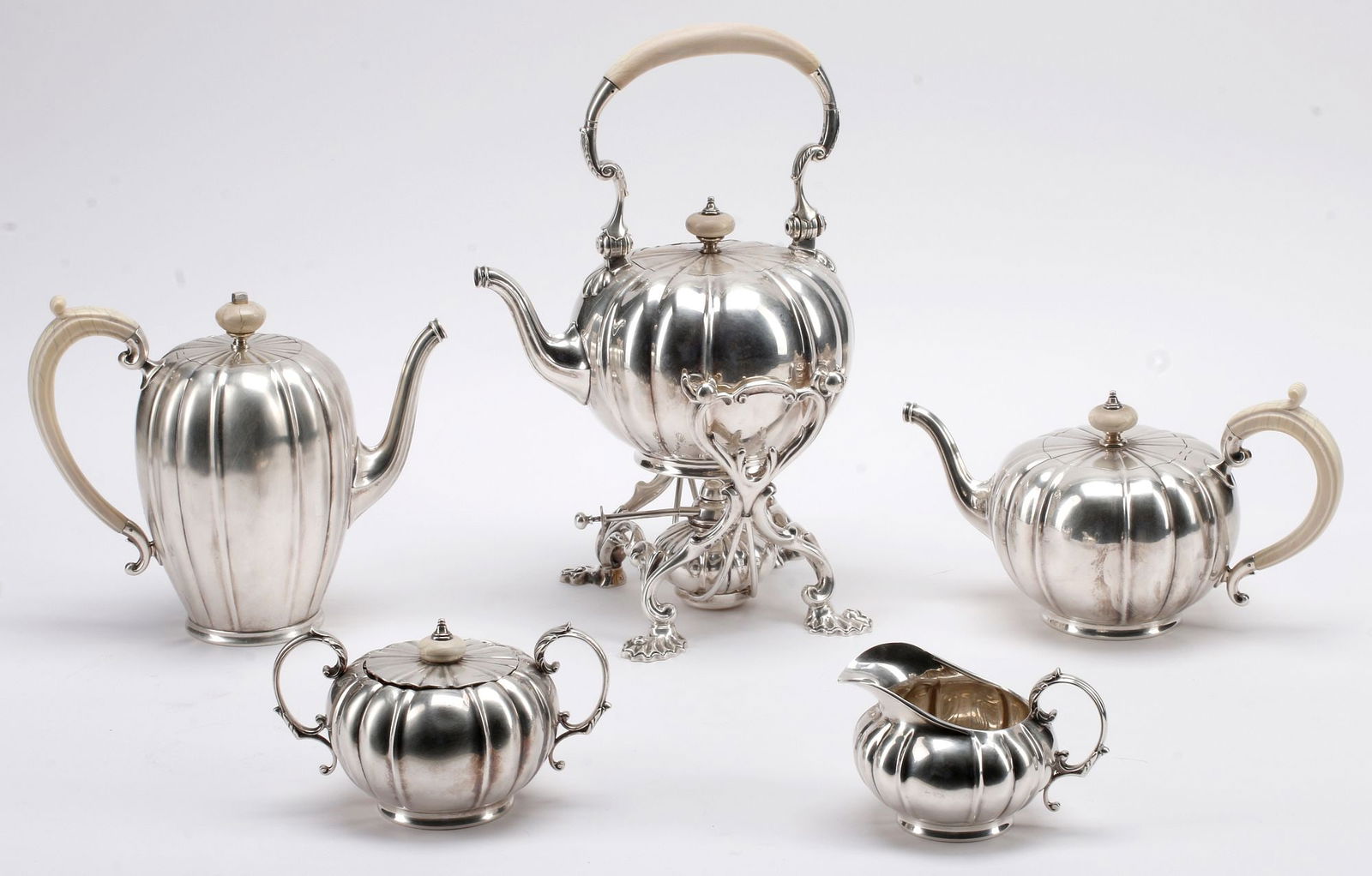(5) ENGLISH ELKINGTON & CO. STERLING SILVER TEA & COFFEE SERVICE (1 of 5)