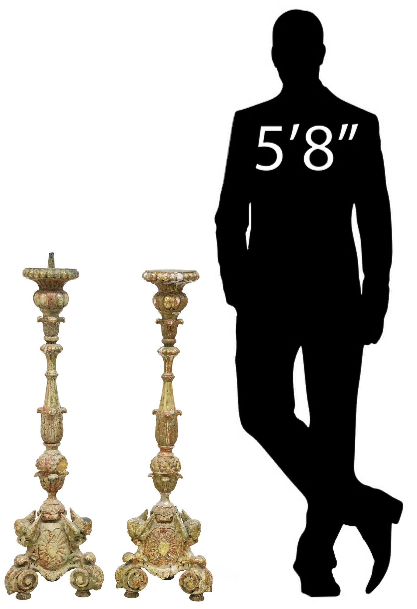 (2) FINE CONTINENTAL BAROQUE STYLE GILTWOOD ALTAR CANDLE PRICKETS, 38"H (1 of 5)