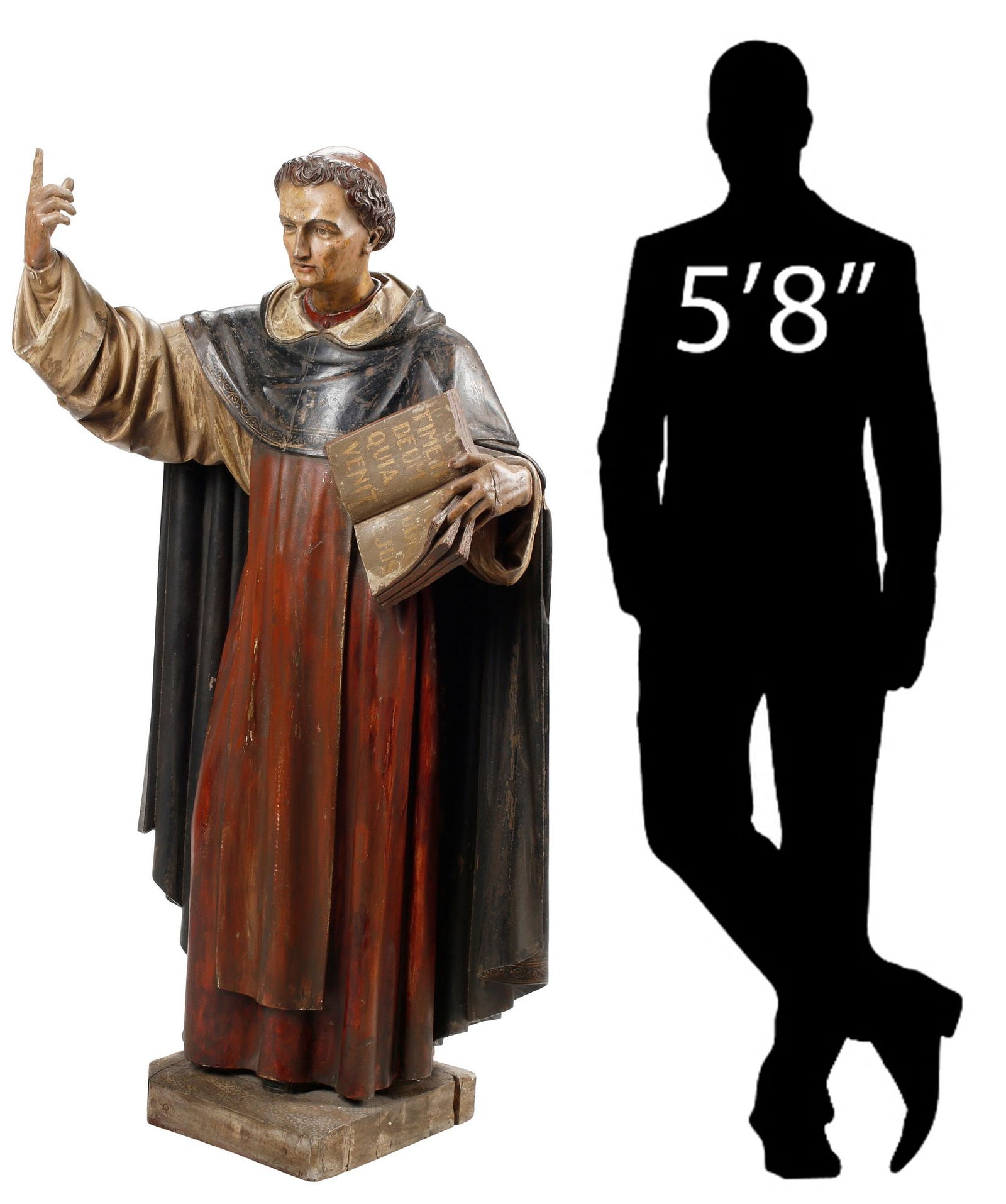 NEAR LIFE-SIZE CARVED RELIGIOUS FIGURE, SAINT THOMAS AQUINAS, 55"H (1 of 7)